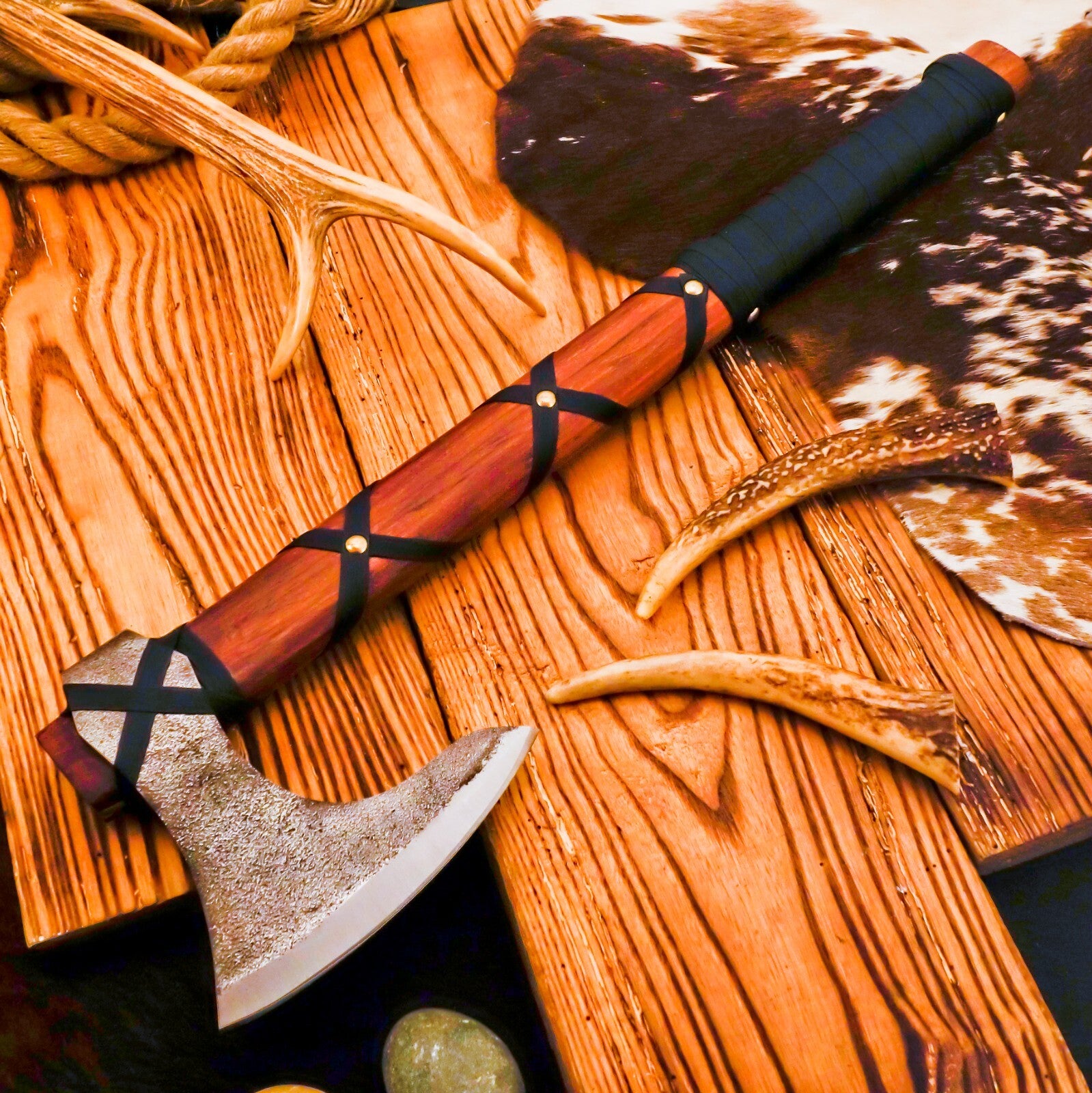 Handcrafted beautiful artisan Axe - Hand Forged Viking Axe with Leather Sheath