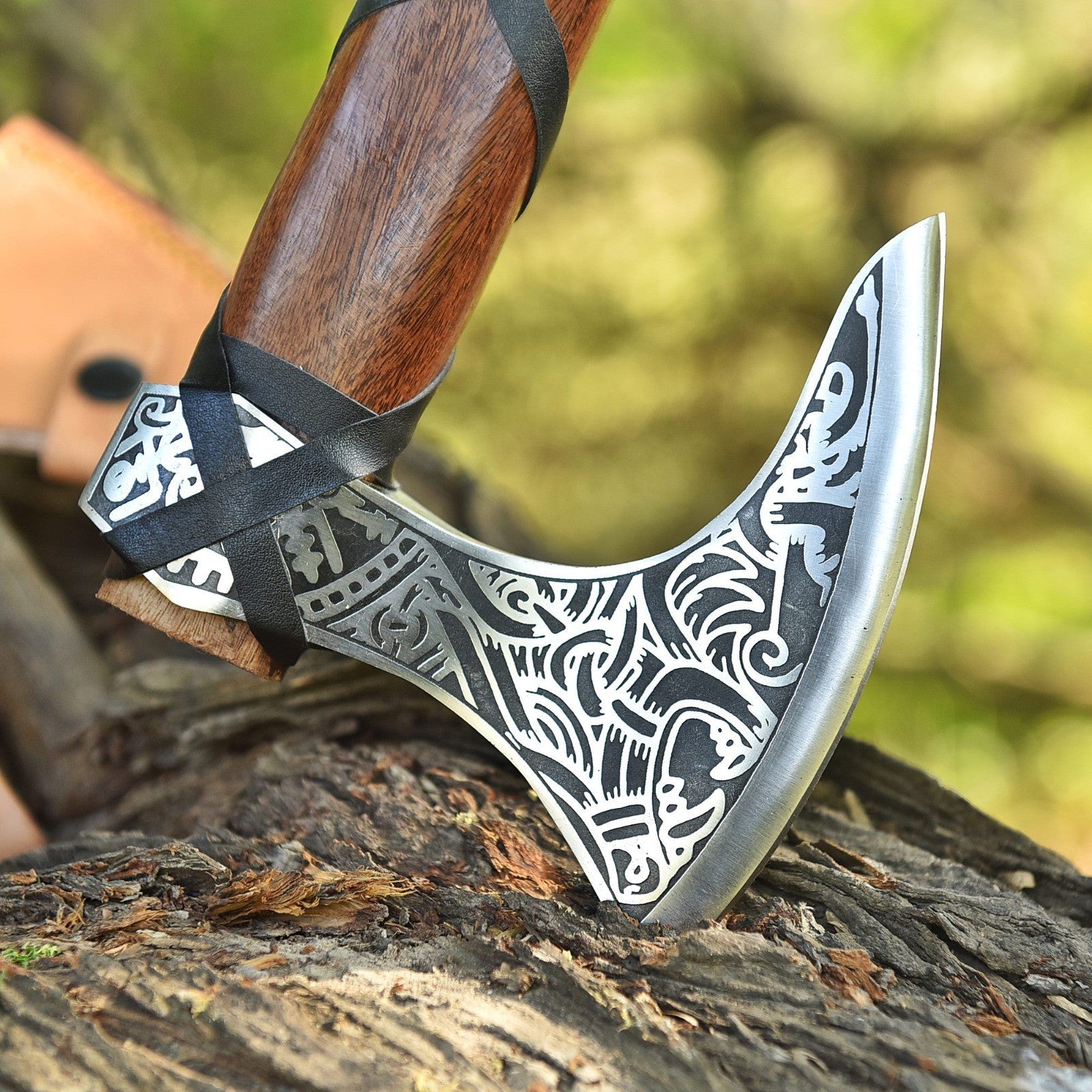 Custom Handmade Viking Axe | Engraved Carbon Steel Blade 18" | Battle Axe +Cover