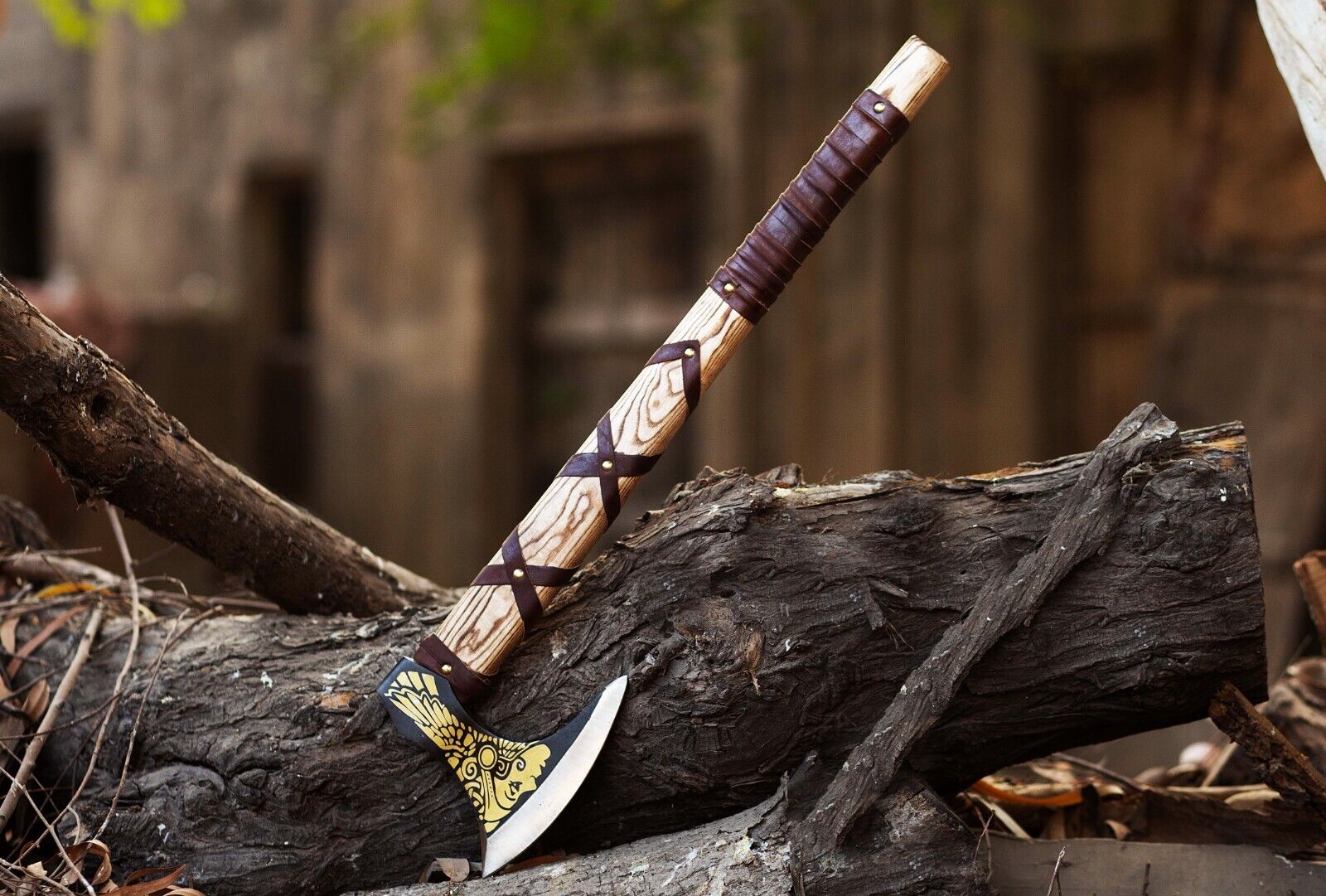 Custom Handmade Viking Axe – High Carbon Steel Blade, Ash Wood Handle&Engraving