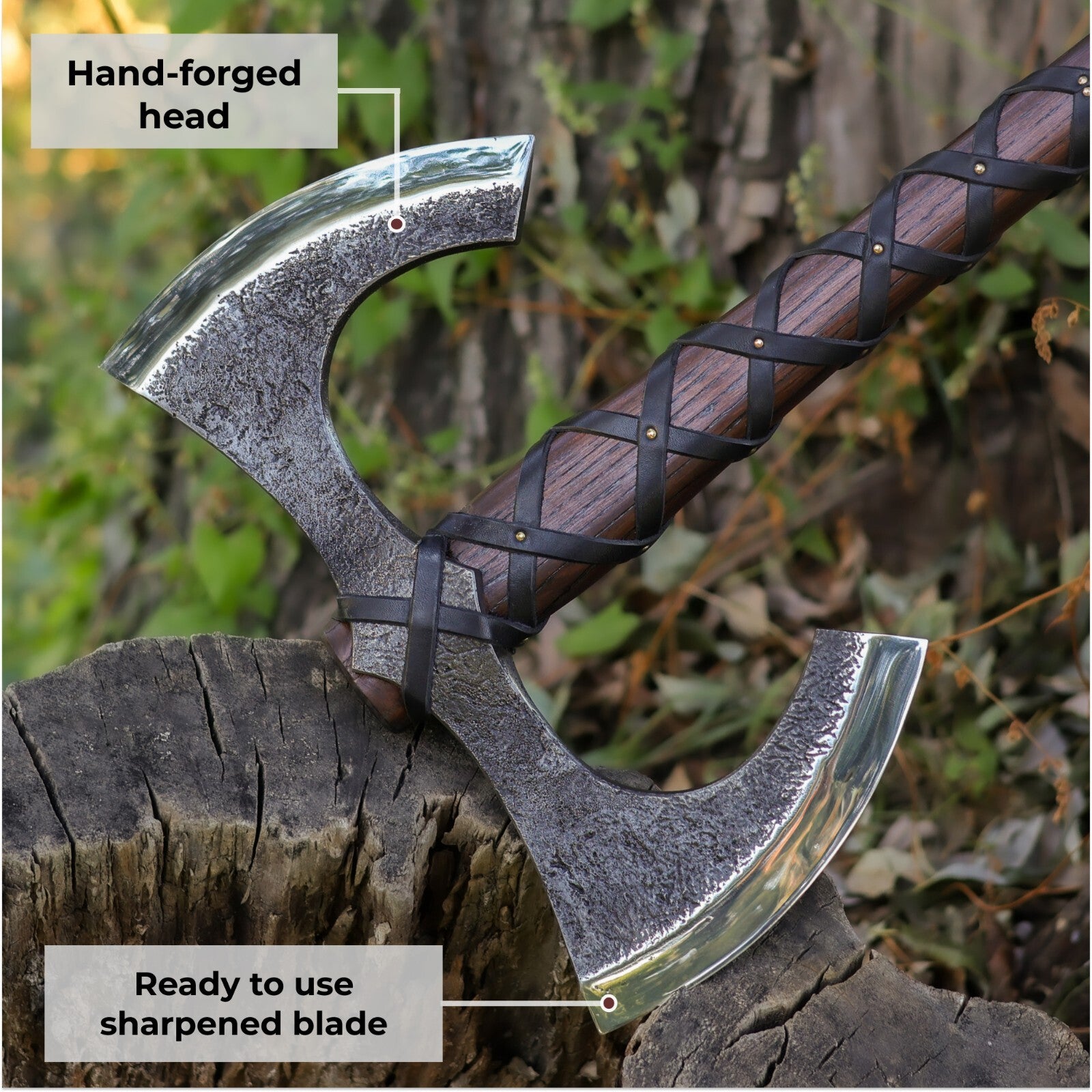 Viking  Double-Edged Battle Axe – Hand-Forged 1066 carbon steel 32.87" 4.18 lb ME-10