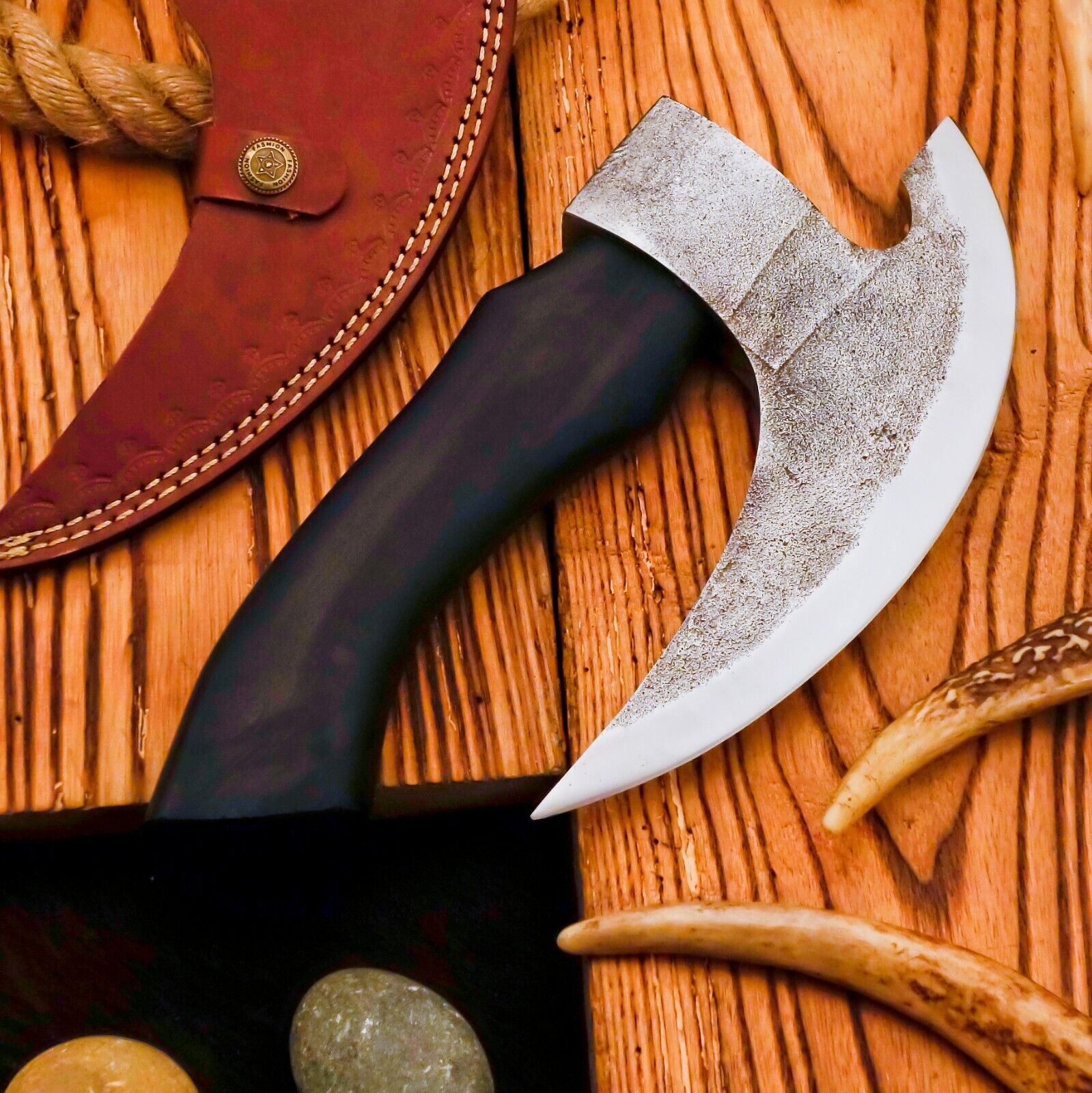Handmade Pizza Cutter with Leather Sheath - Viking Pizza Cutter For Chef Gift for him