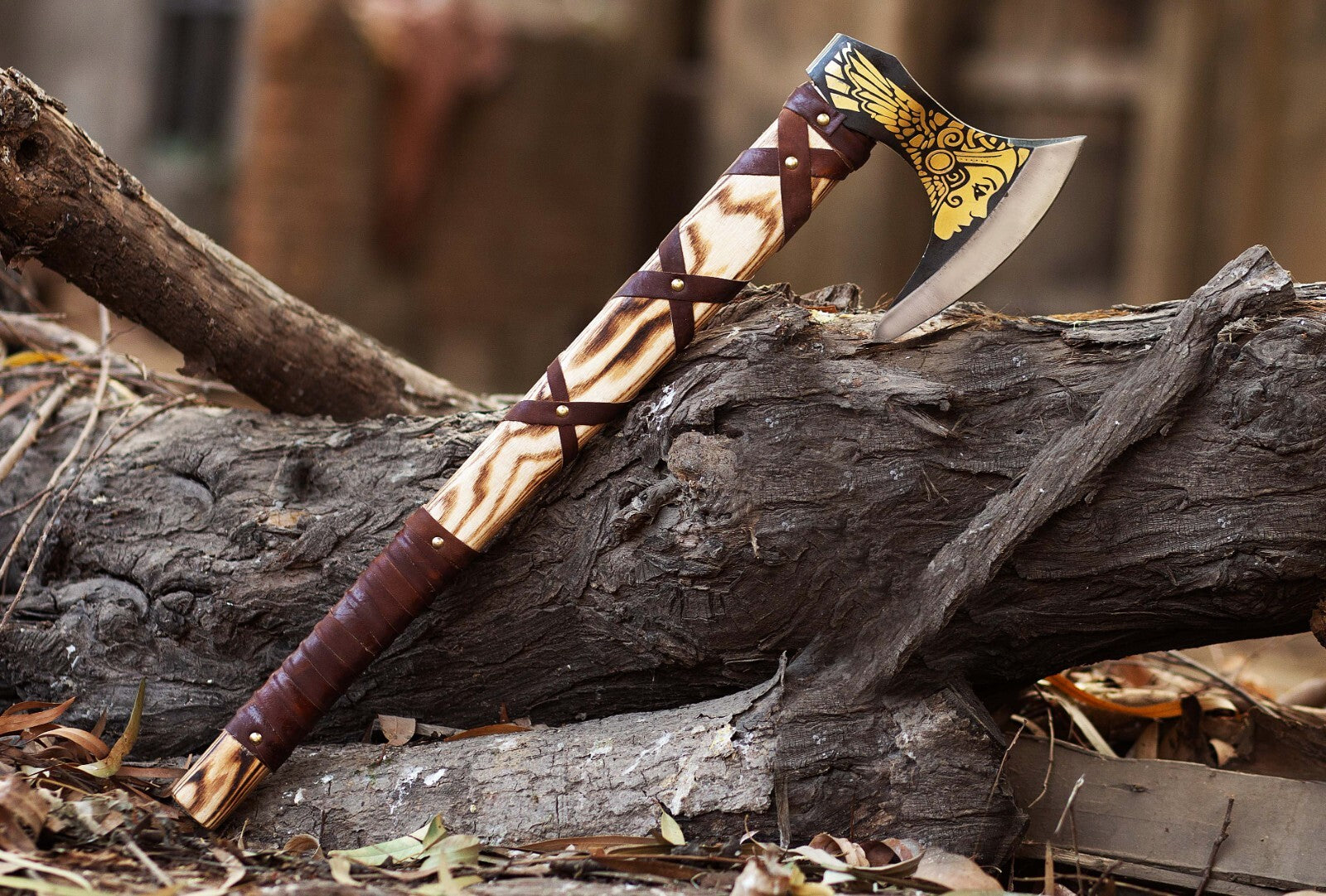 Custom Handmade Viking Axe – High Carbon Steel Blade, Ash Wood Handle&Engraving