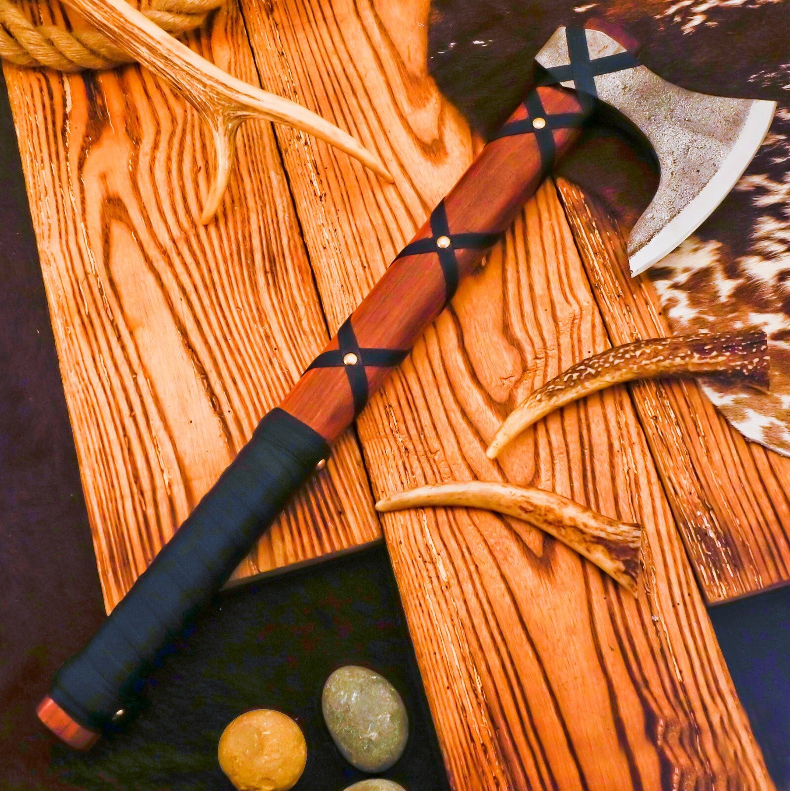 Handcrafted beautiful artisan Axe - Hand Forged Viking Axe with Leather Sheath
