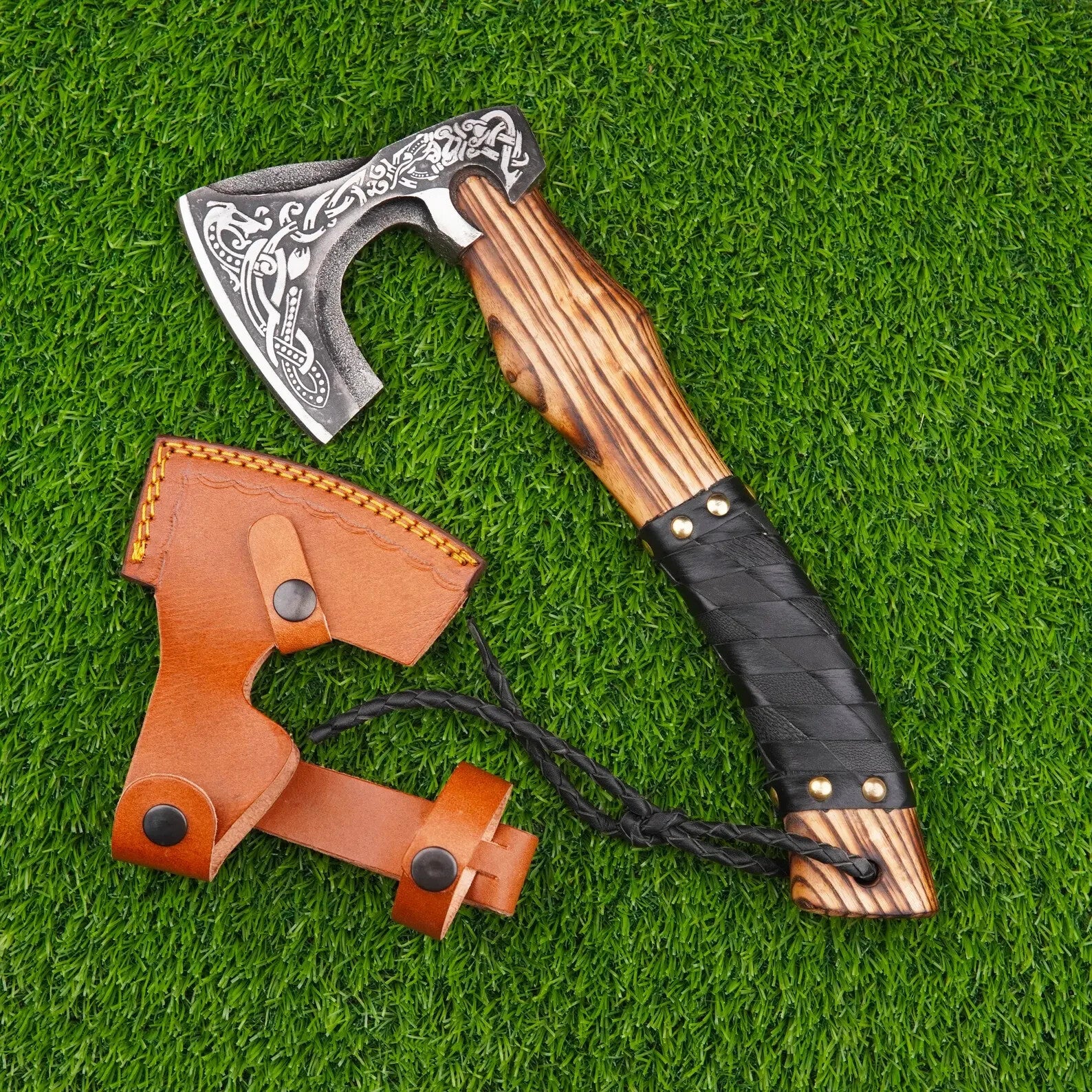 Hand Forged Viking Axe, Custom Bearded Nordic Hatchet with Rose Wood Shaft - Tomahawk