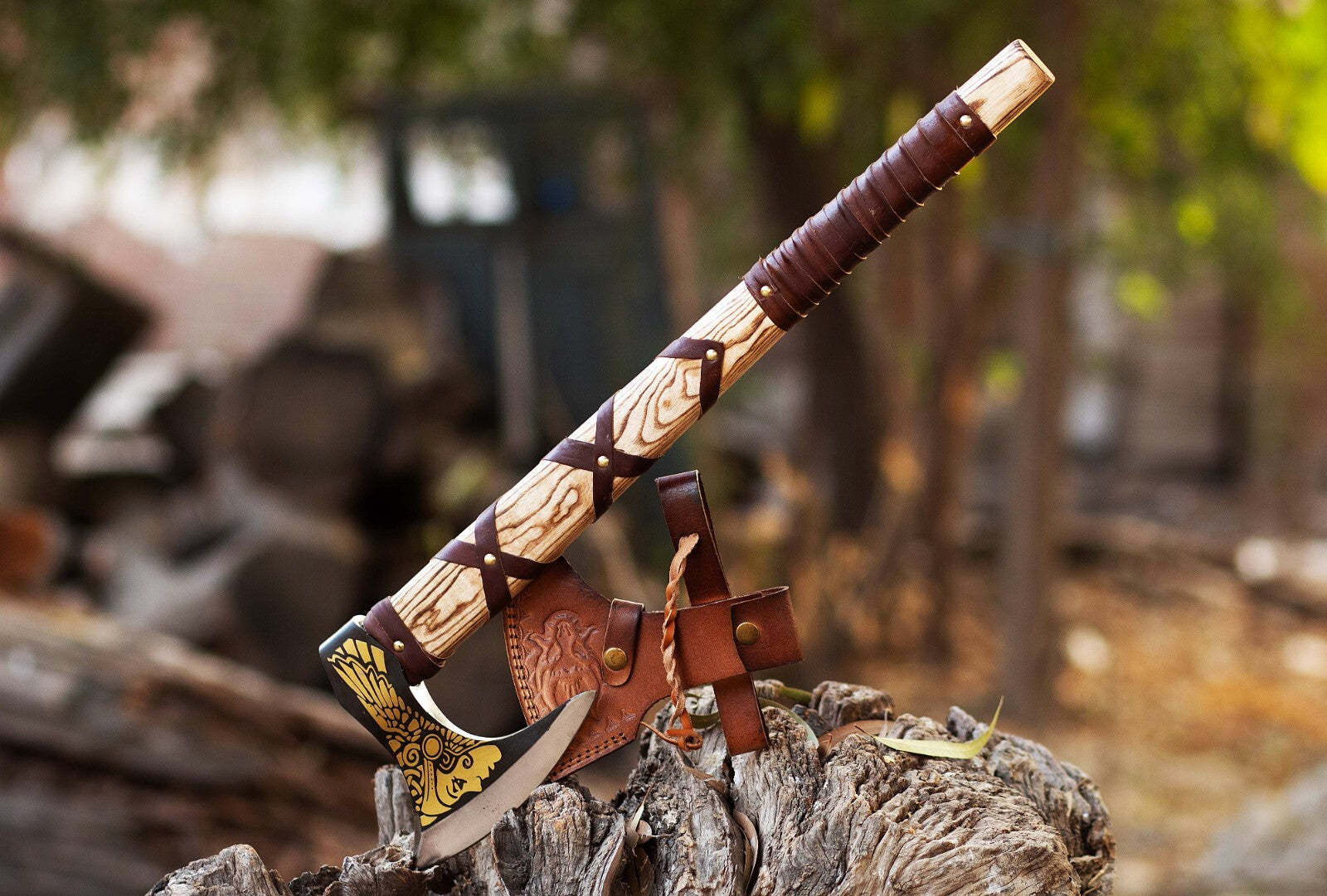 Custom Handmade Viking Axe – High Carbon Steel Blade, Ash Wood Handle&Engraving