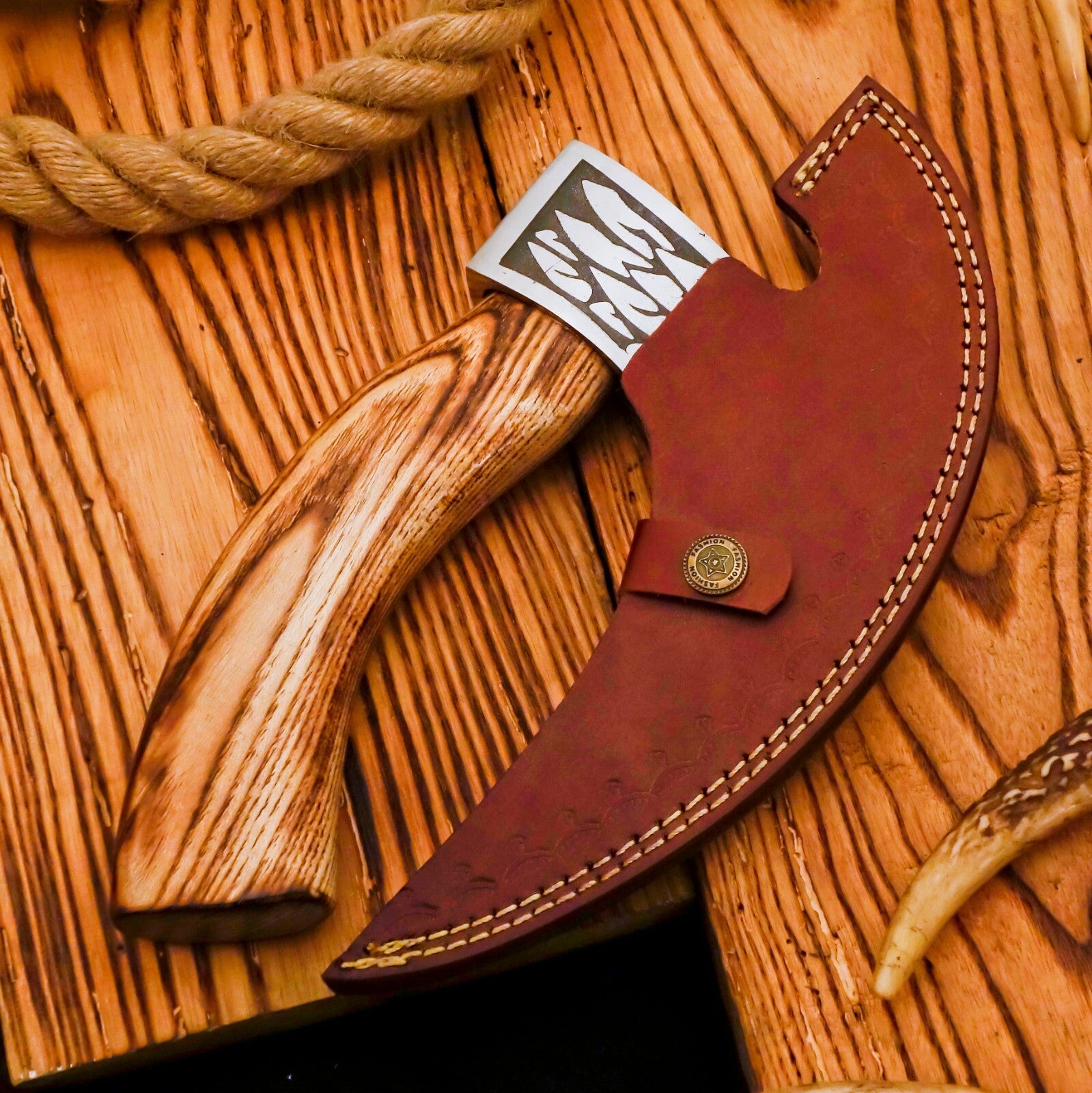 Handcrafted Viking Pizza Cutter - Handmade Pizza Cutter Alaskan Pizza Cutter with Sheath