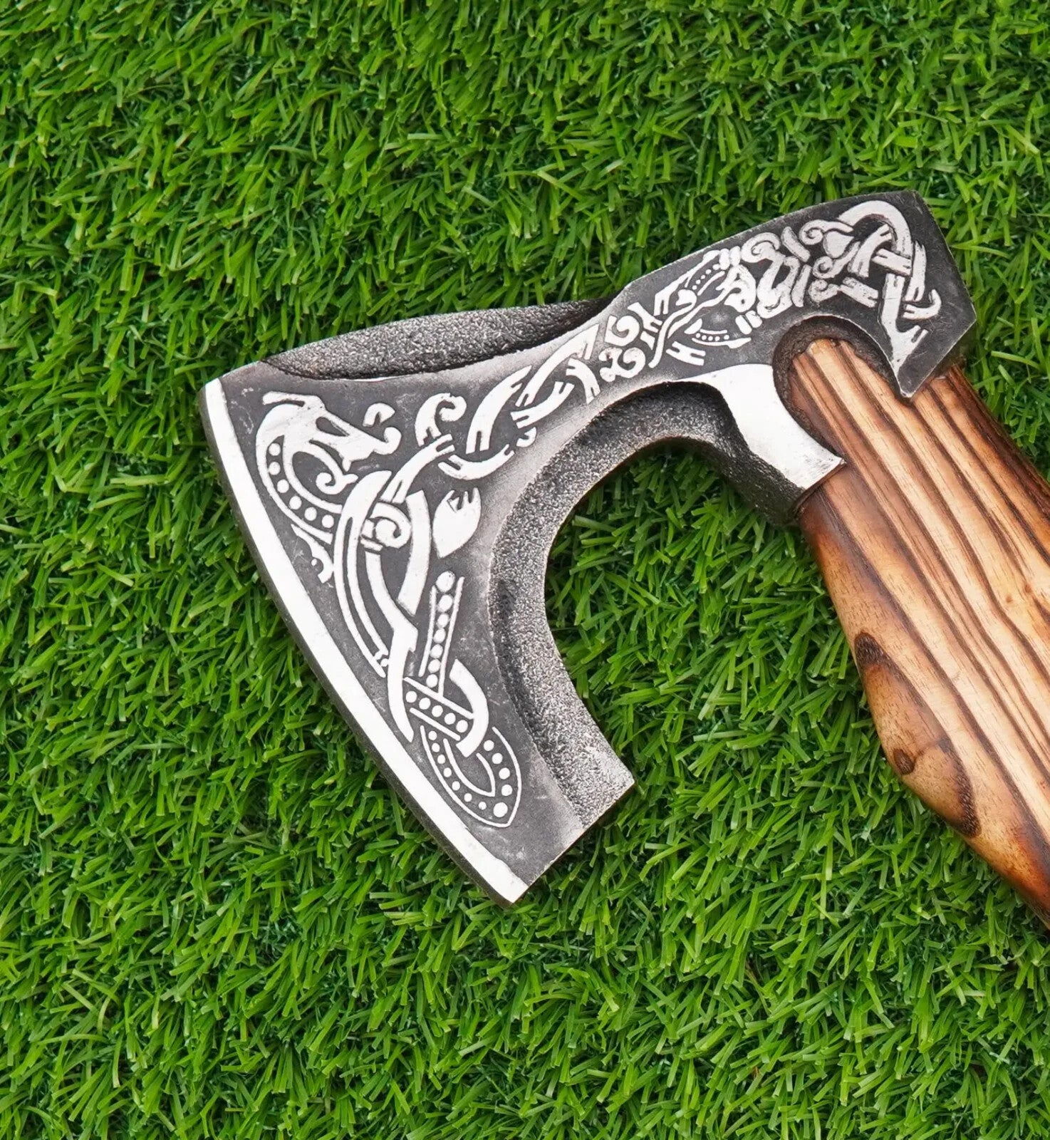 Hand Forged Viking Axe, Custom Bearded Nordic Hatchet with Rose Wood Shaft - Tomahawk