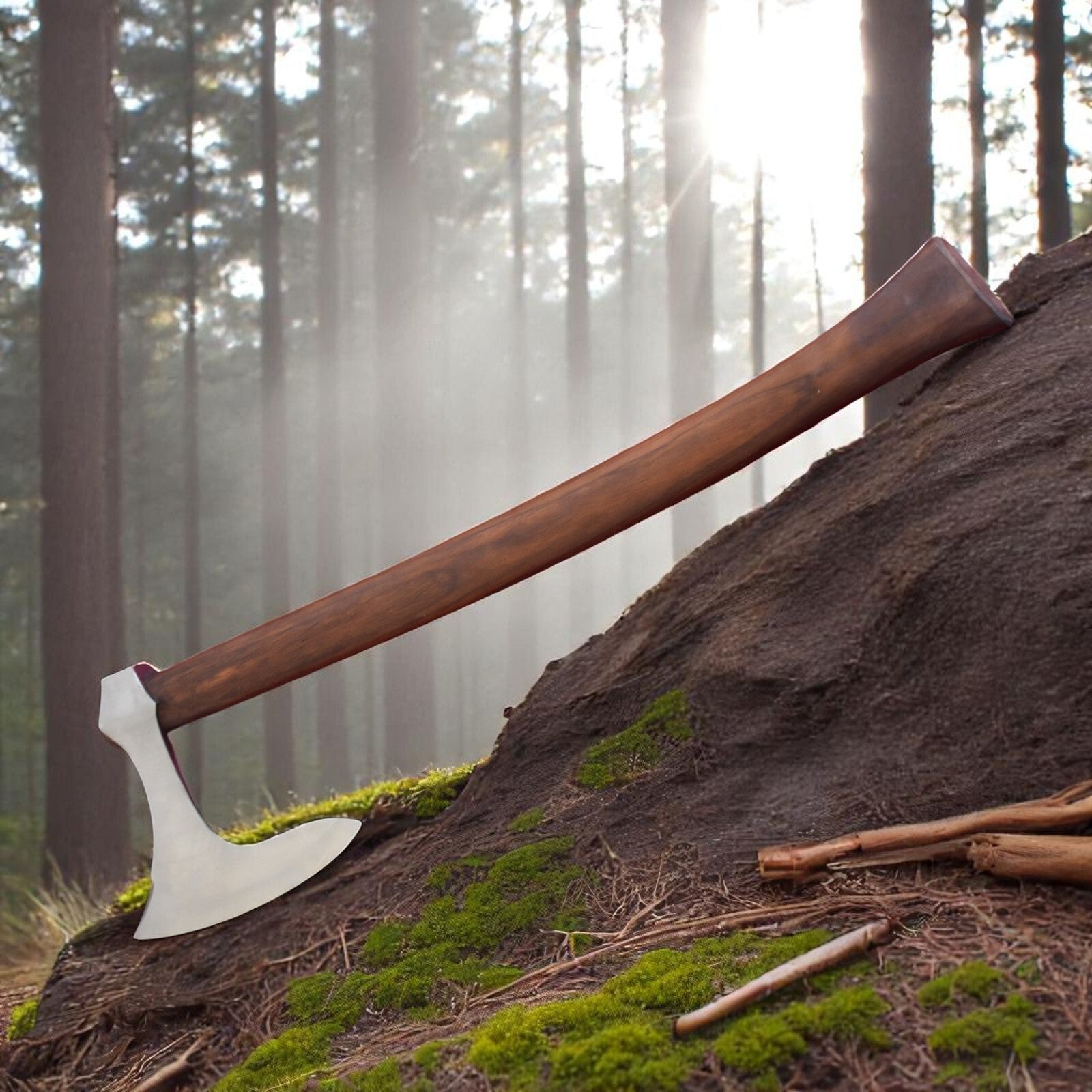 Hand Forged Medieval High Carbon Steel Polish Axe Head With 24inches Wood Handle