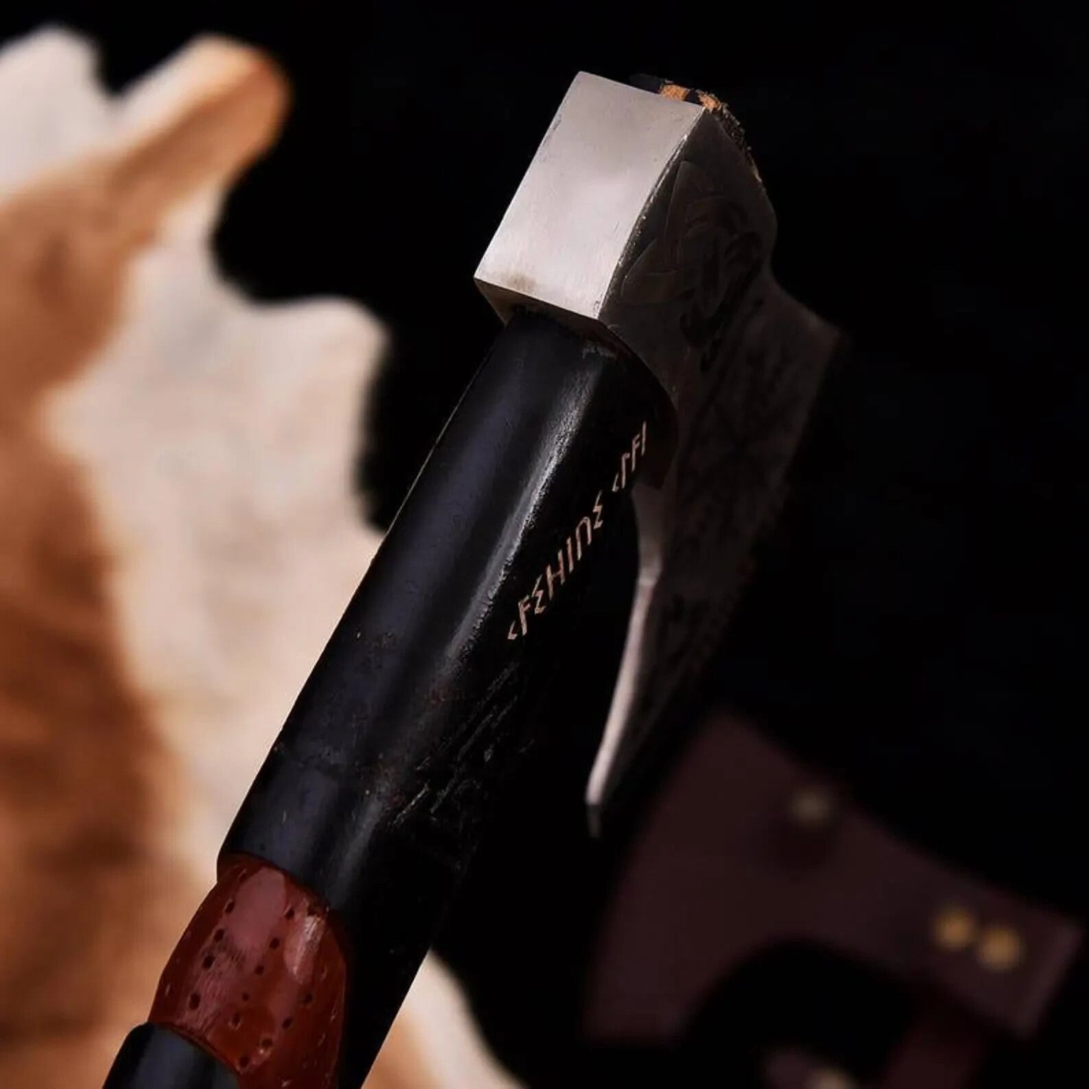 Hand-Forged Viking Axe, Norse Bearded Axe, Engraved Carbon Steel Blade, Wooden