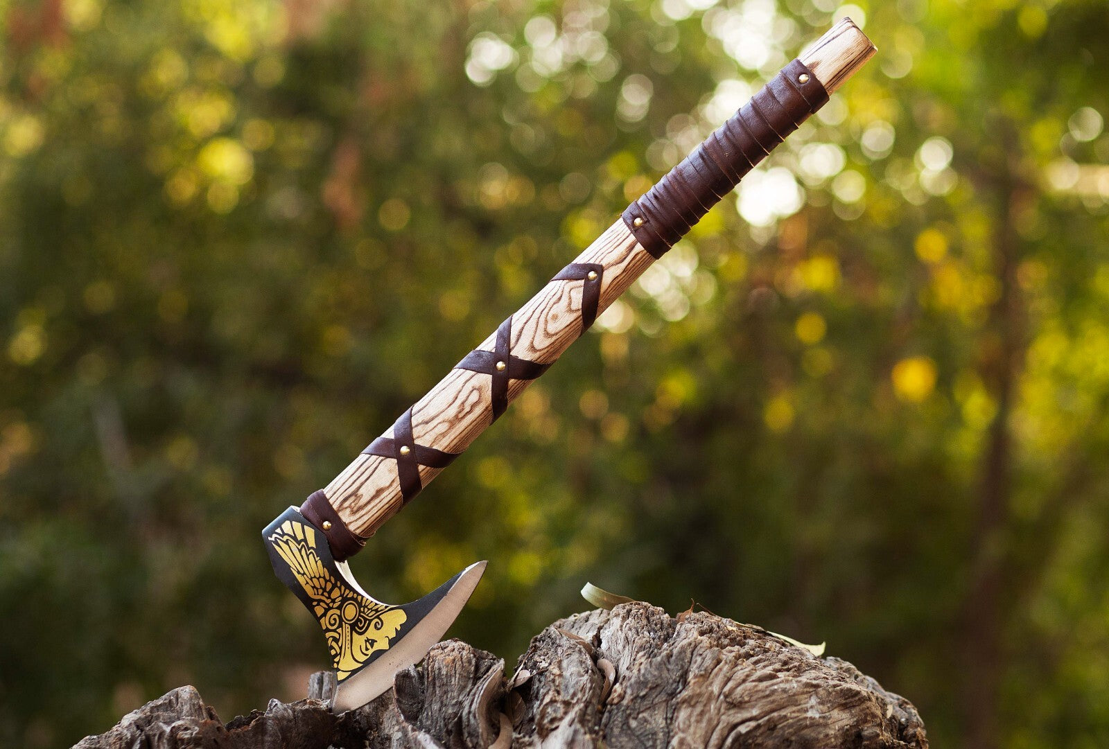Custom Handmade Viking Axe – High Carbon Steel Blade, Ash Wood Handle&Engraving