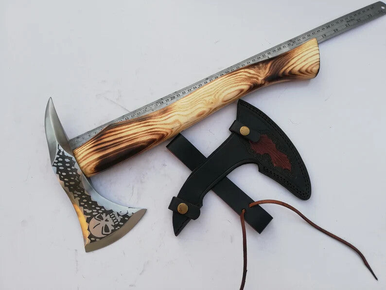 CUSTOM HANDMADE HIGH CARBON STEEL VIKING BEARDED HATCHET HUNTING TOMAHAWK AXE