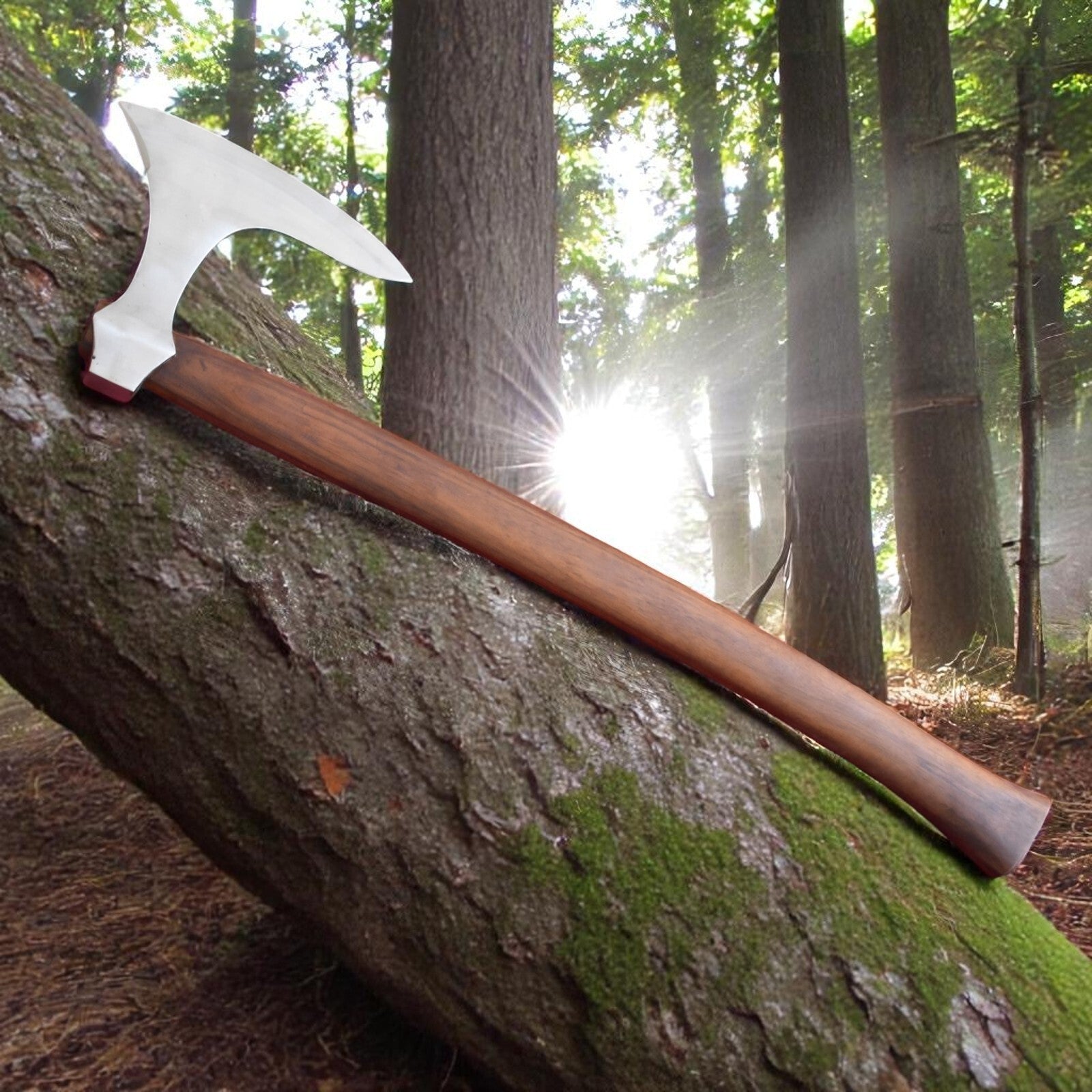 Hand Forged Medieval High Carbon Steel Polish Axe Head With 24inches Wood Handle