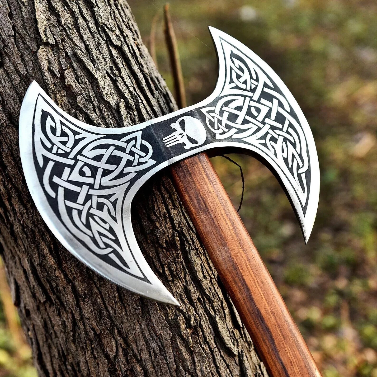Double Bit Axe Handmade Carbon Steel Double Headed Axe With Leather Sheath, Viking Gift Axe ME-9