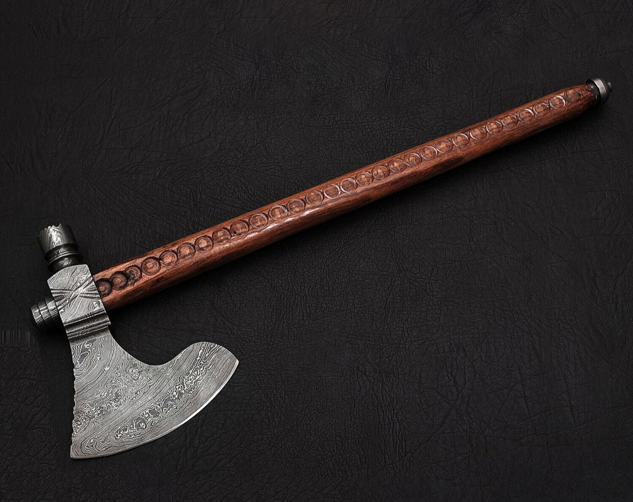 Hand Forged Damascus Steel Pipe Hawk Axe with Leather Sheath - Damascus Steel Hawk Smoking  Axe