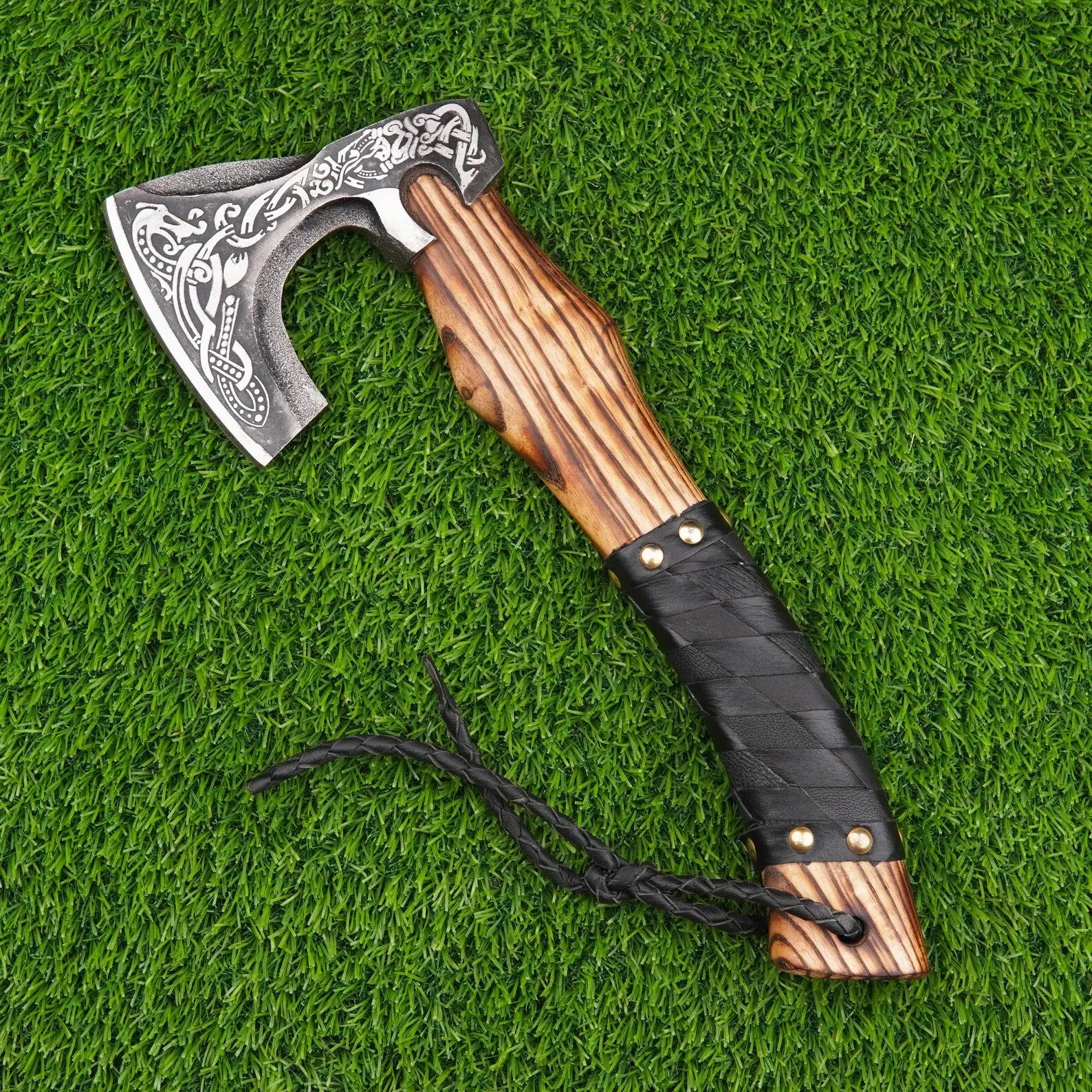 Hand Forged Viking Axe, Custom Bearded Nordic Hatchet with Rose Wood Shaft - Tomahawk