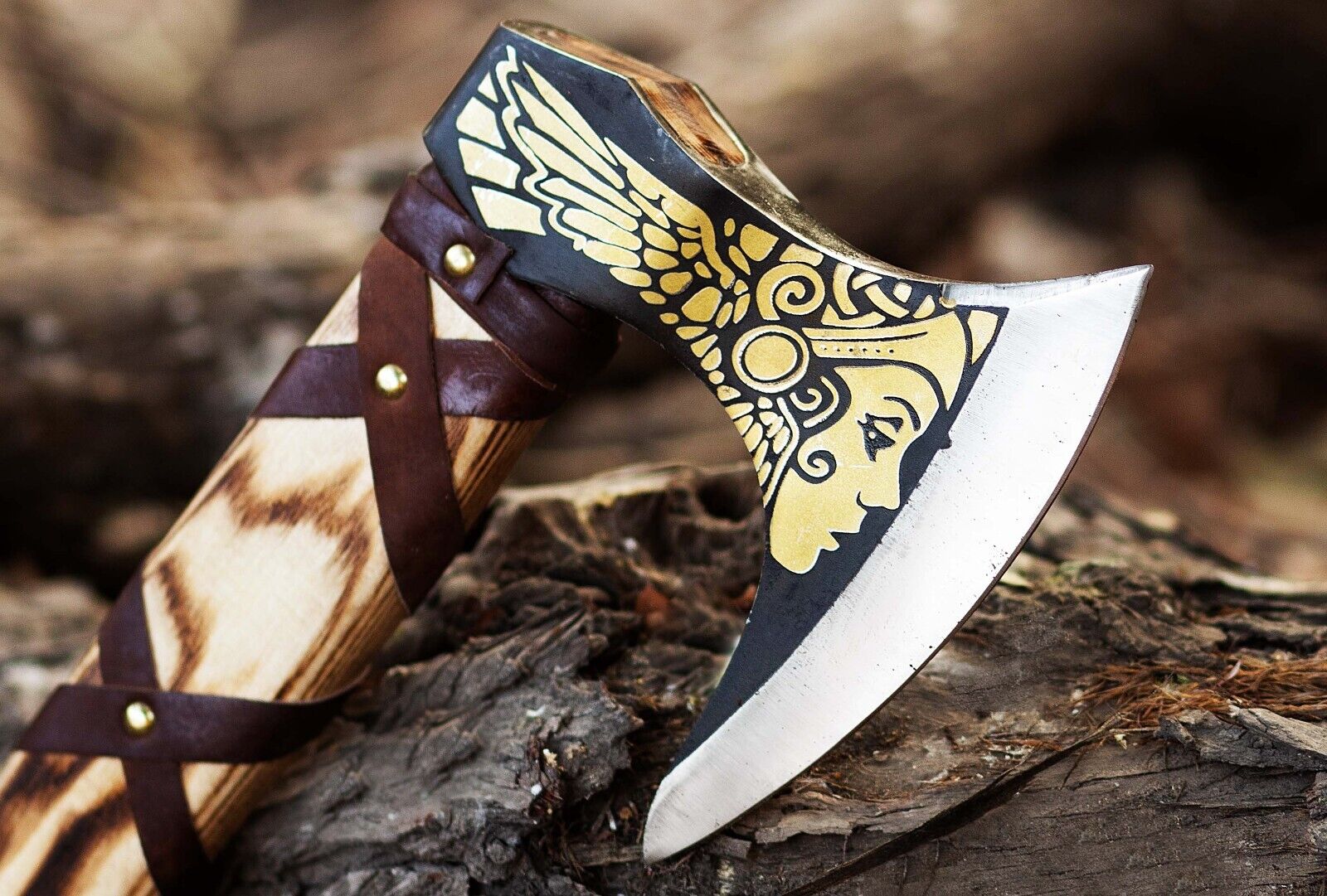 Custom Handmade Viking Axe – High Carbon Steel Blade, Ash Wood Handle&Engraving