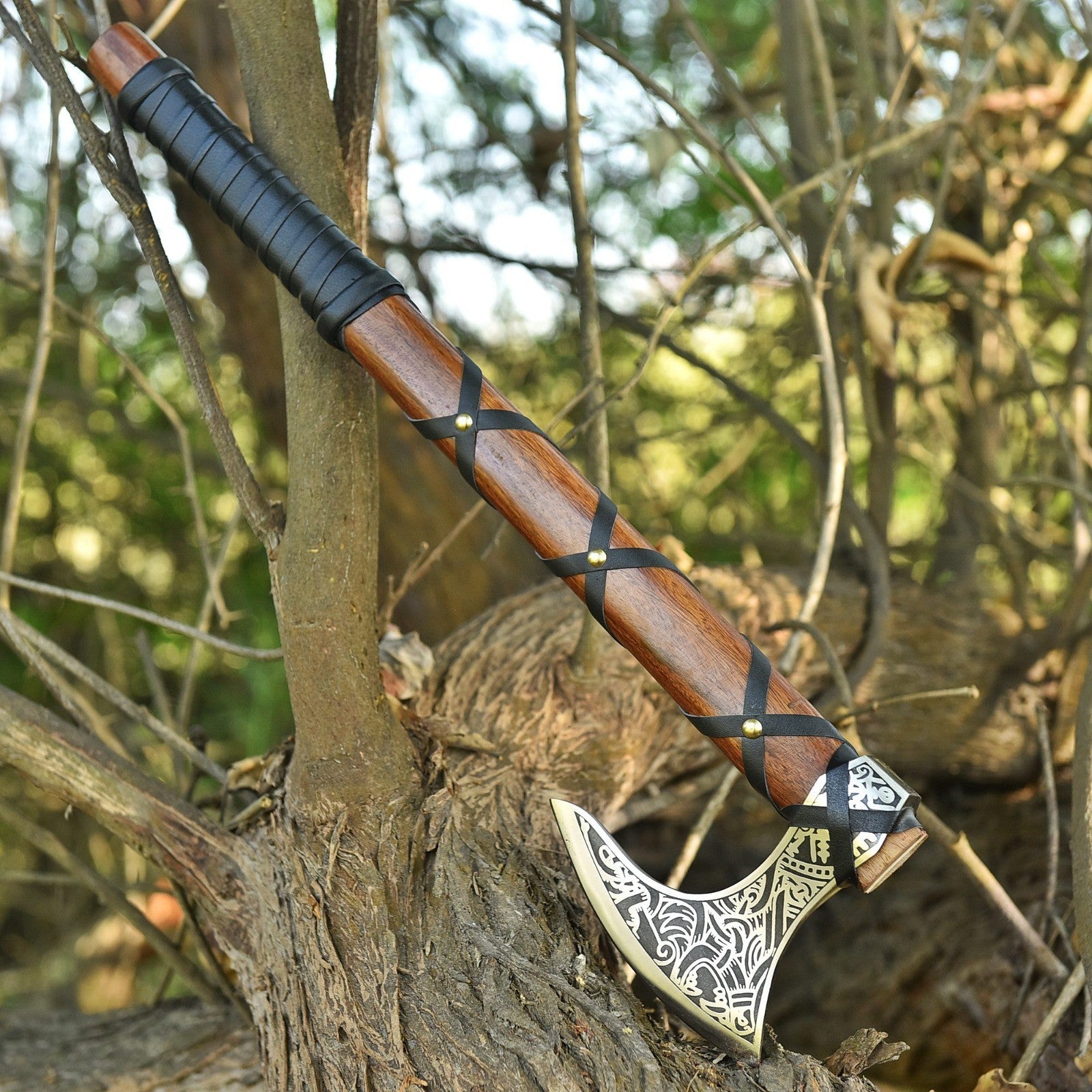 Custom Handmade Viking Axe | Engraved Carbon Steel Blade 18" | Battle Axe +Cover