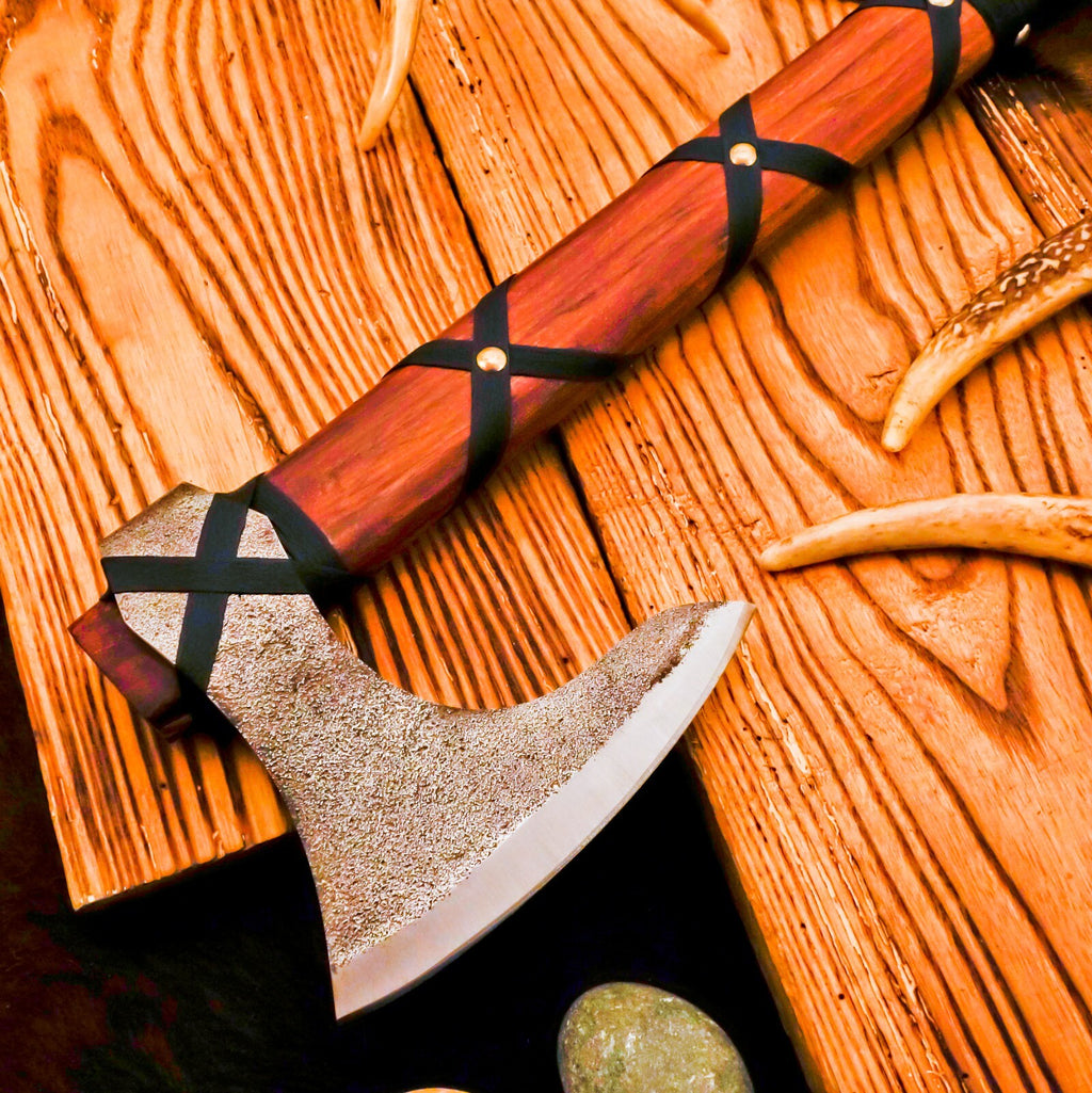 Handcrafted beautiful artisan Axe - Hand Forged Viking Axe with Leather Sheath