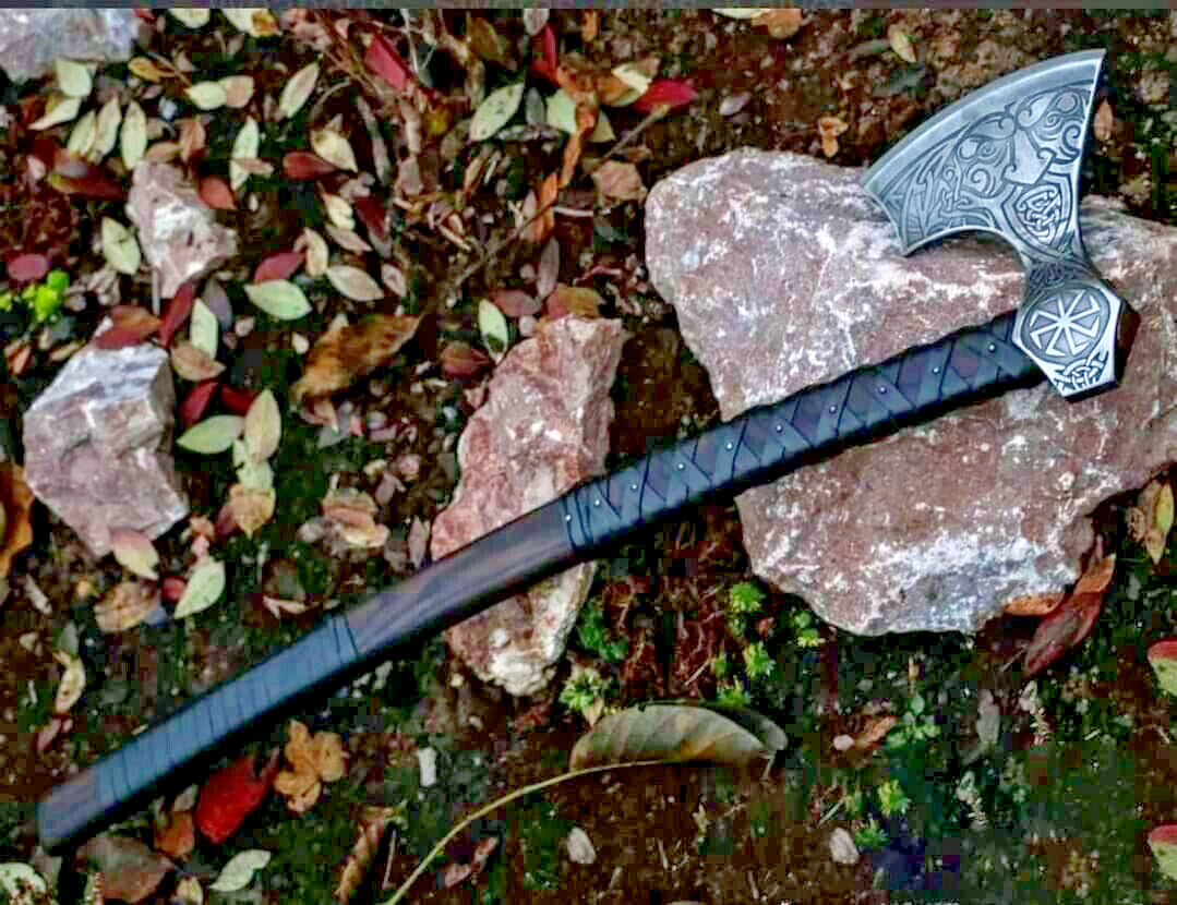 Custom HandCraft Functional Sharp Viking Hatchet Axe with Leather Sheath 35 Inch Long Viking Axe
