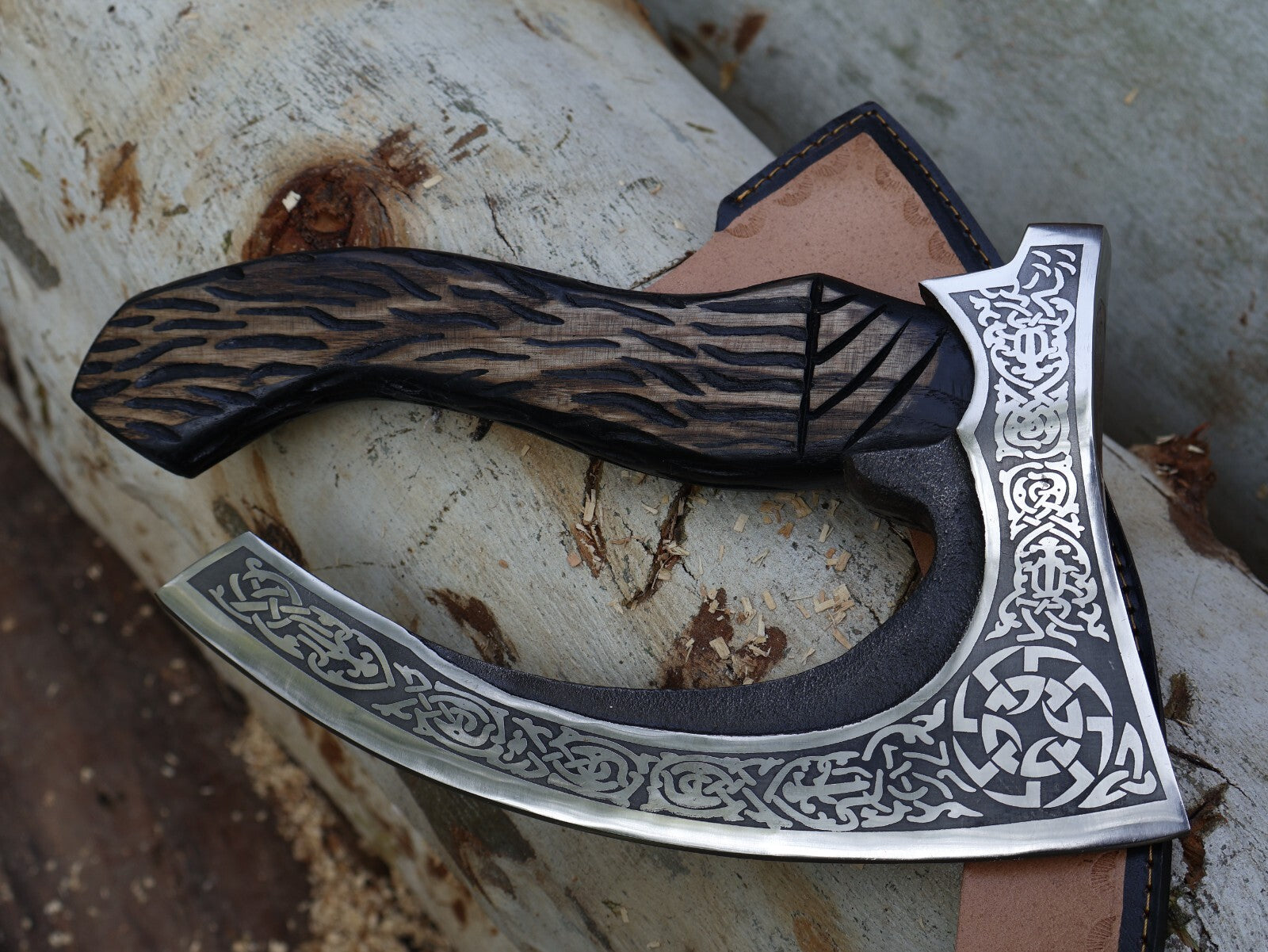 13"Pizza Cutter Axe Custom Handmade Carbon Steel Blade Viking Axe with Leather Sheath