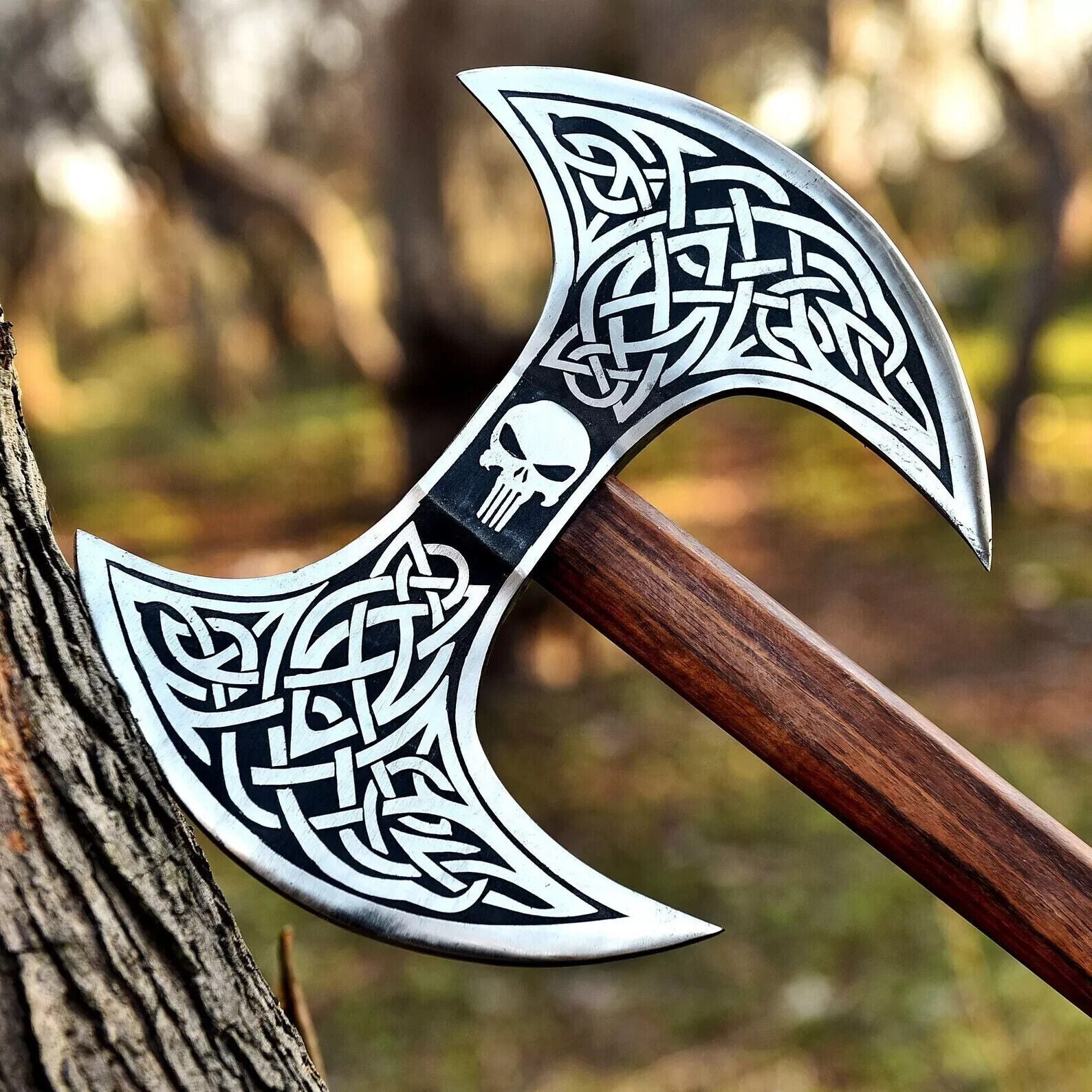 Double Bit Axe Handmade Carbon Steel Double Headed Axe With Leather Sheath, Viking Gift Axe ME-9