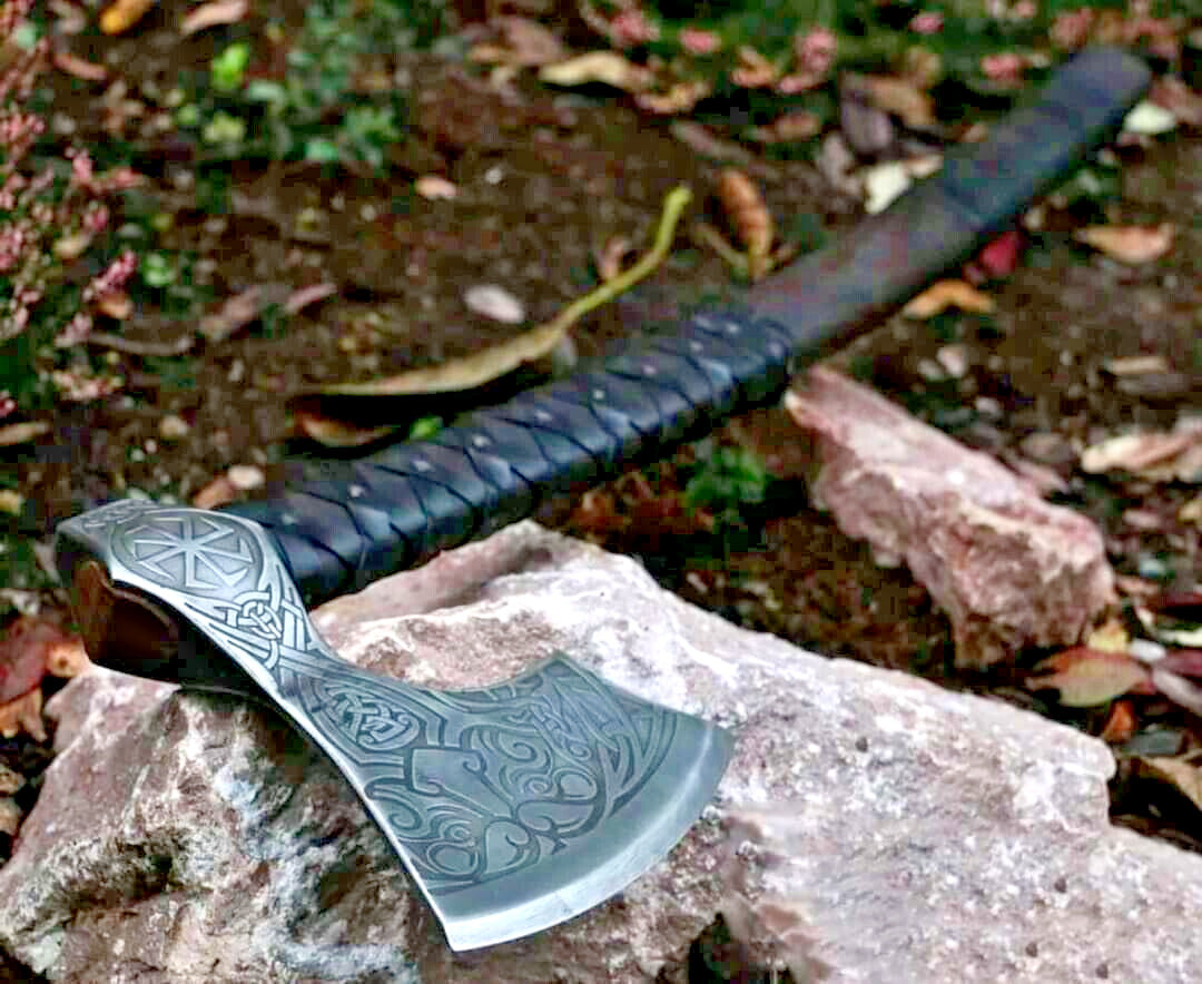 Custom HandCraft Functional Sharp Viking Hatchet Axe with Leather Sheath 35 Inch Long Viking Axe