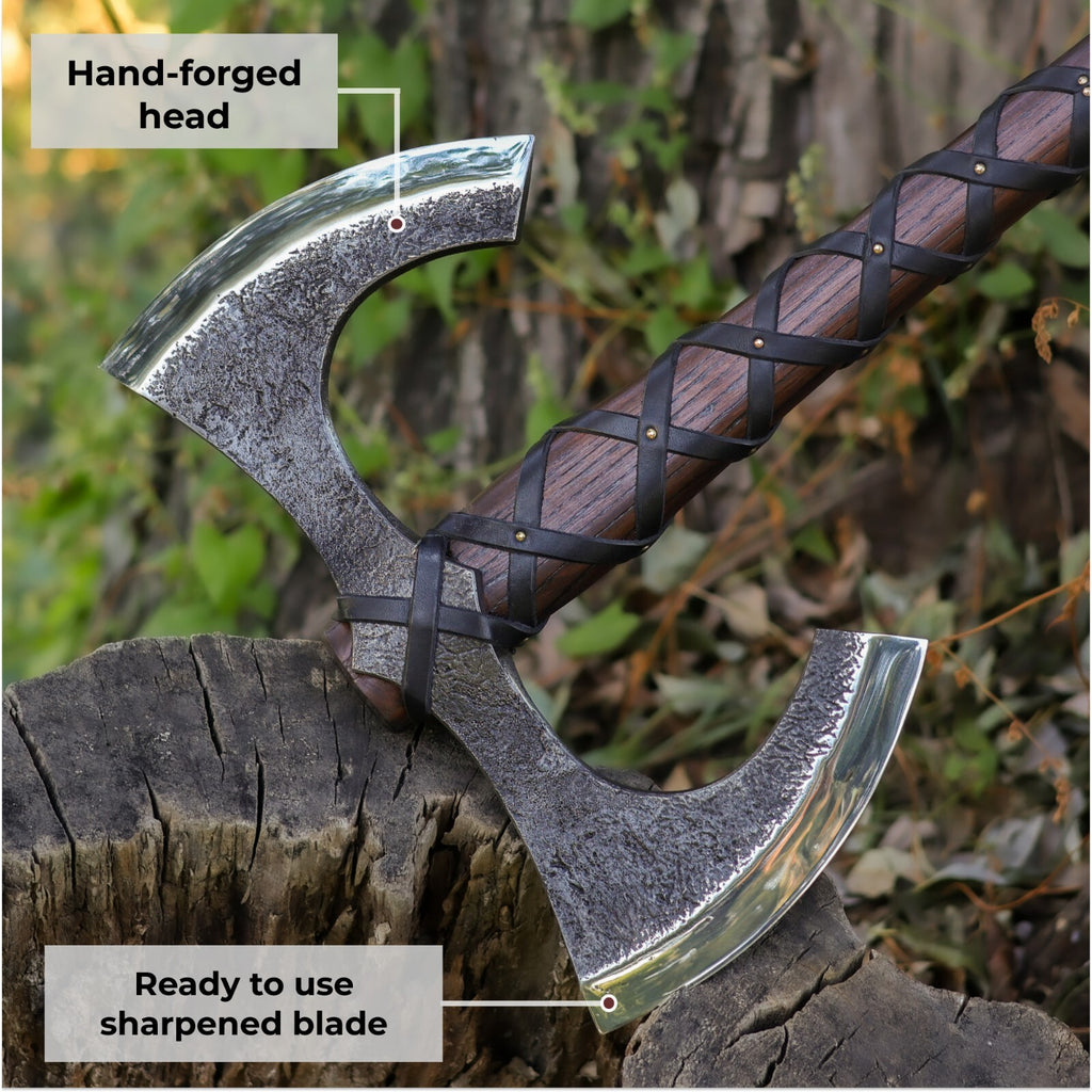 Viking  Double-Edged Battle Axe – Hand-Forged 1066 carbon steel 32.87" 4.18 lb ME-10