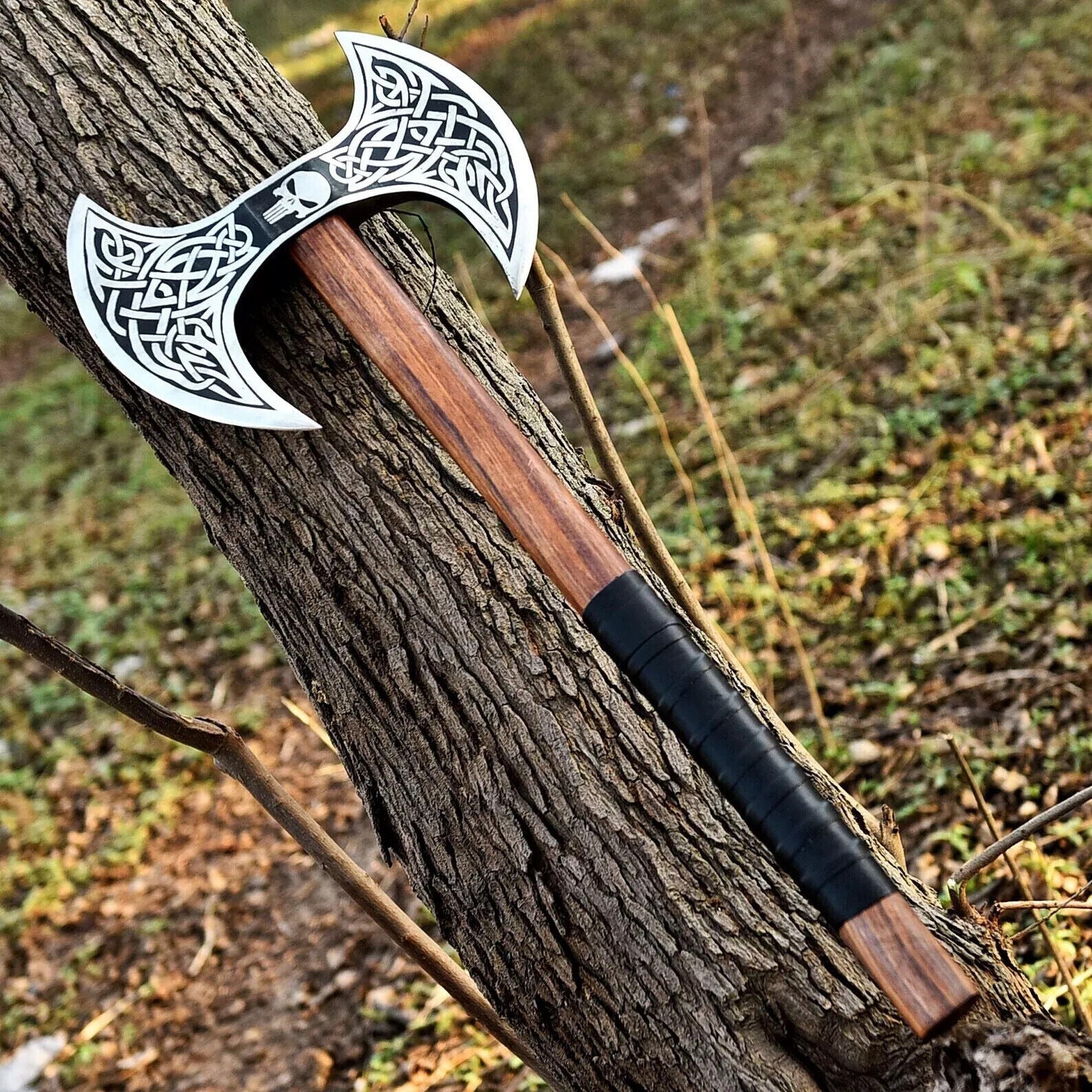 Double Bit Axe Handmade Carbon Steel Double Headed Axe With Leather Sheath, Viking Gift Axe ME-9
