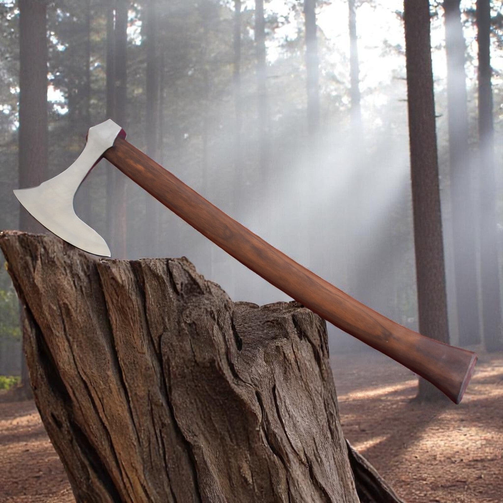 Hand Forged Medieval High Carbon Steel Polish Axe Head With 24inches Wood Handle