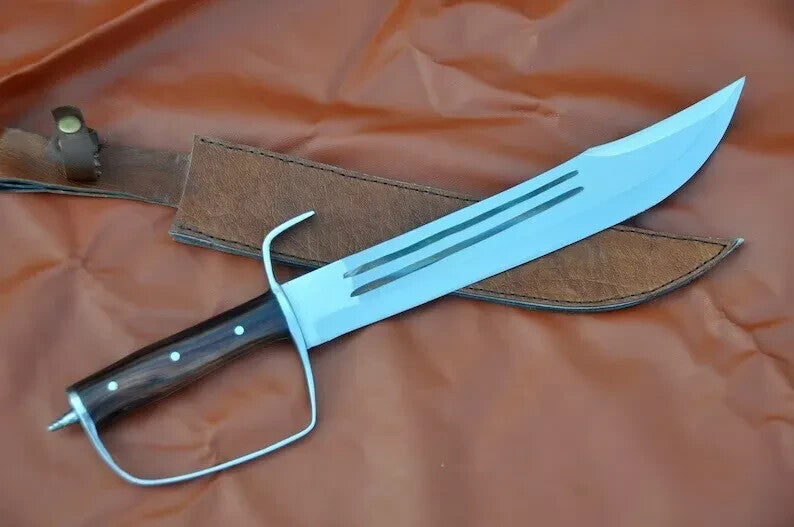 Custom Handmade Carbon Steel D-Guard Bowie Knife Hunting Survival Knife W/Sheath
