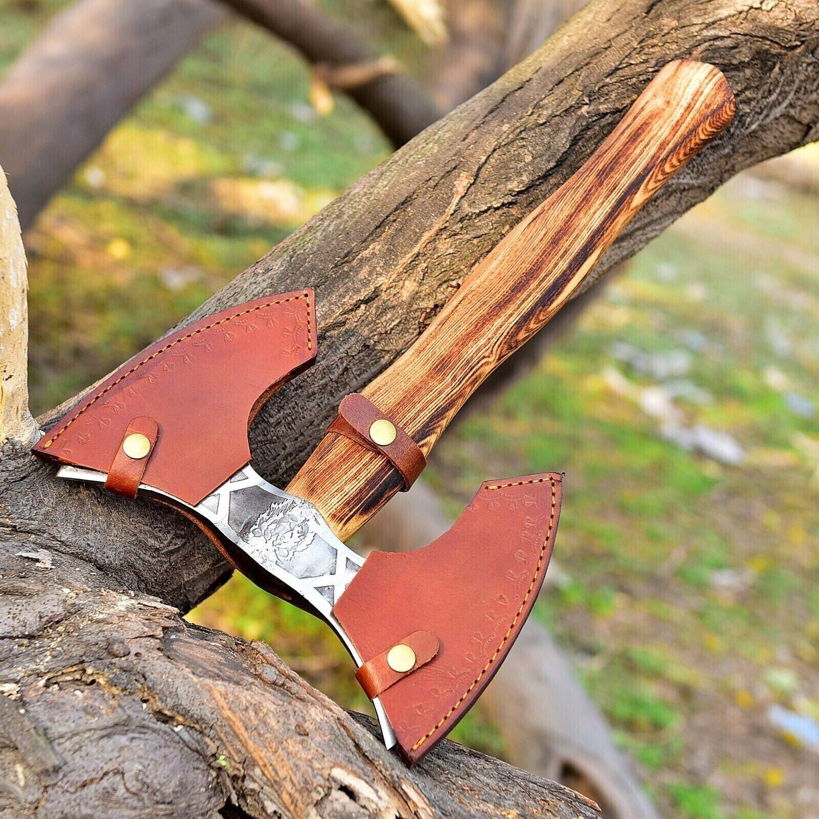 CUSTOM HAND MADE HIGH CARBON STEEL VIKING HATCHET DOUBLE EDGE AXE ME-8