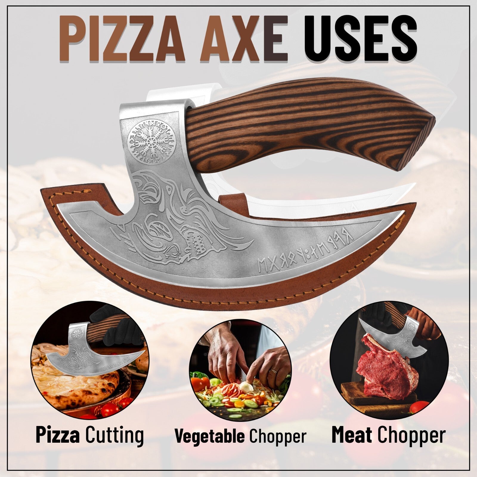 Viking Pizza Axe Stainless Steel Hand Forged Viking Pizza Axe Rose Wood Handle