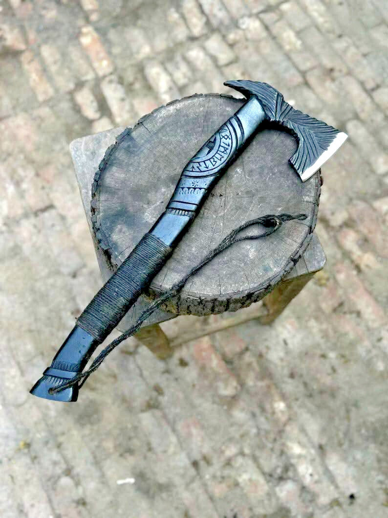 Custom HandCraft Functional Sharp Viking Hatchet Axe with Leather Sheath