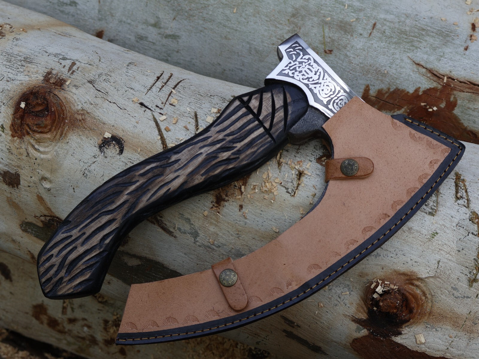13"Pizza Cutter Axe Custom Handmade Carbon Steel Blade Viking Axe with Leather Sheath