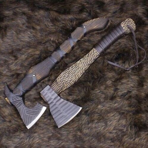 2 CUSTOM HAND MADE CARBON STEEL HUNTING VIKING TOMAHAWK HATCHETS AXE BEST GIFT
