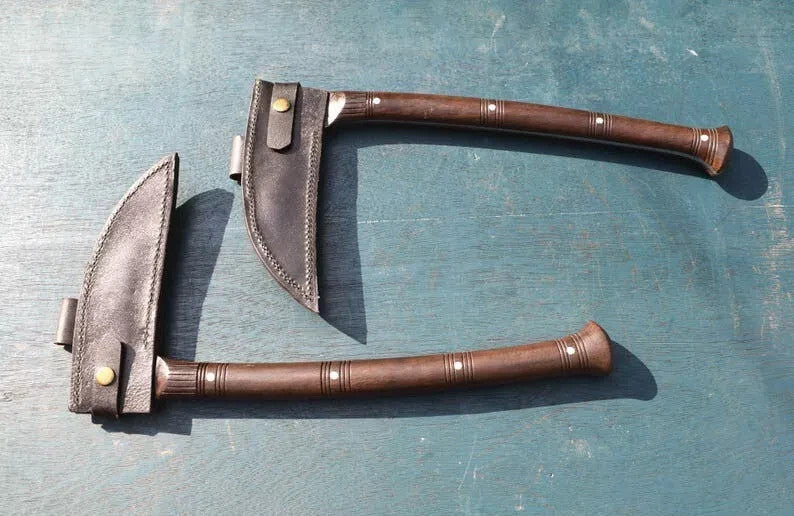 Custom Handmade Carbon Steel Blade Pair Of Kama Axes - Hunting Axe Camping