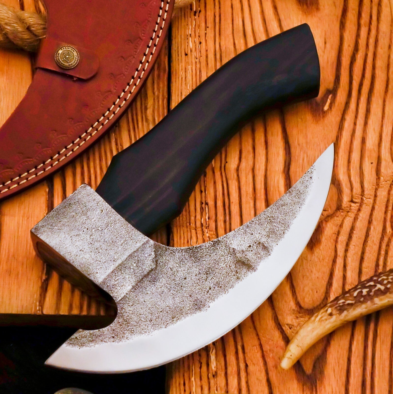 Handmade Pizza Cutter with Leather Sheath - Viking Pizza Cutter For Chef Gift for him
