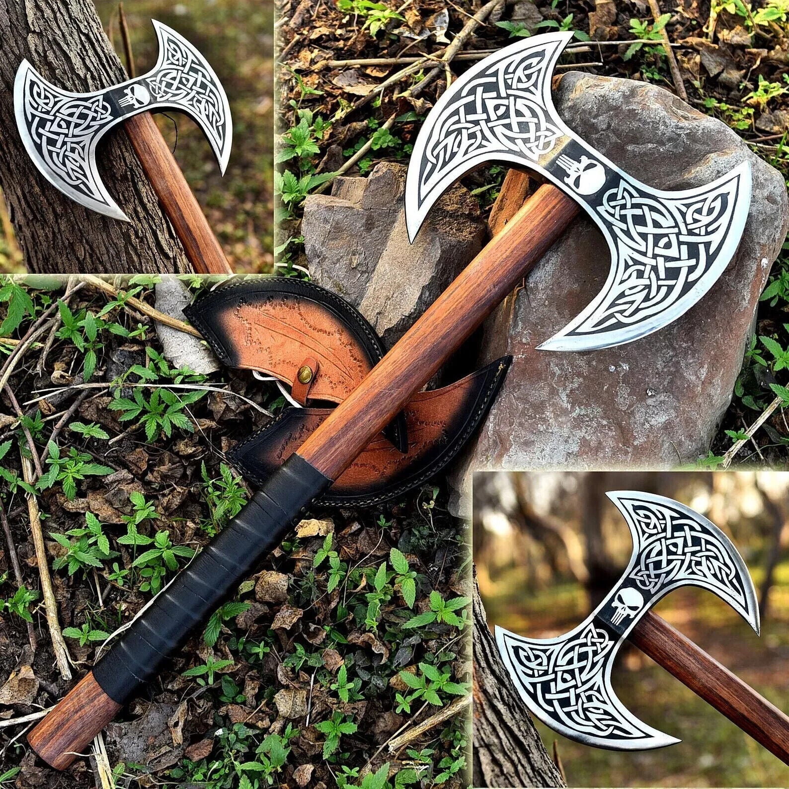 Double Bit Axe Handmade Carbon Steel Double Headed Axe With Leather Sheath, Viking Gift Axe ME-9