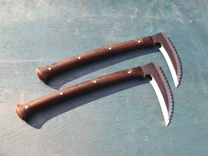 Custom Handmade Carbon Steel Blade Pair Of Kama Axes - Hunting Axe Camping