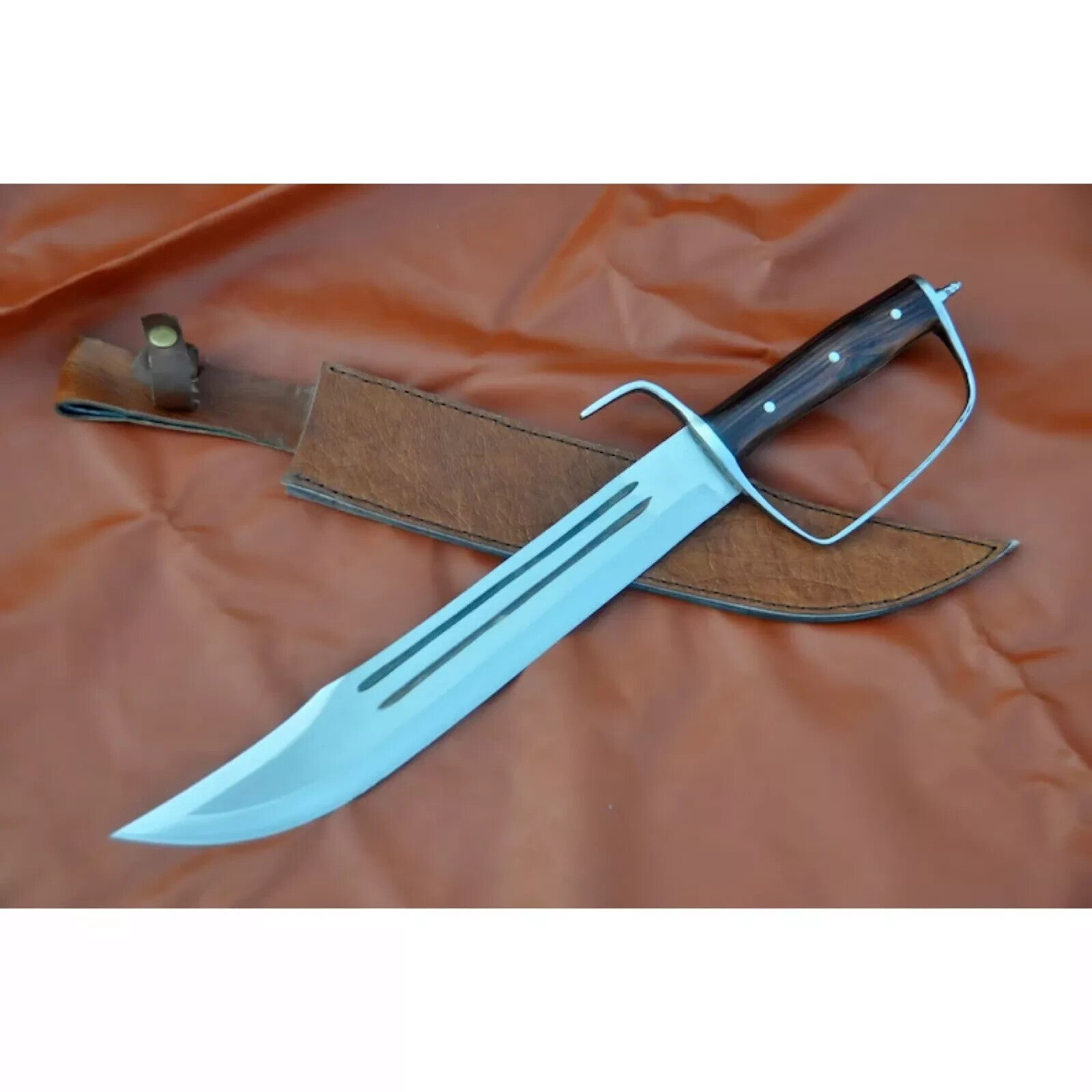 Custom Handmade Carbon Steel D-Guard Bowie Knife Hunting Survival Knife W/Sheath