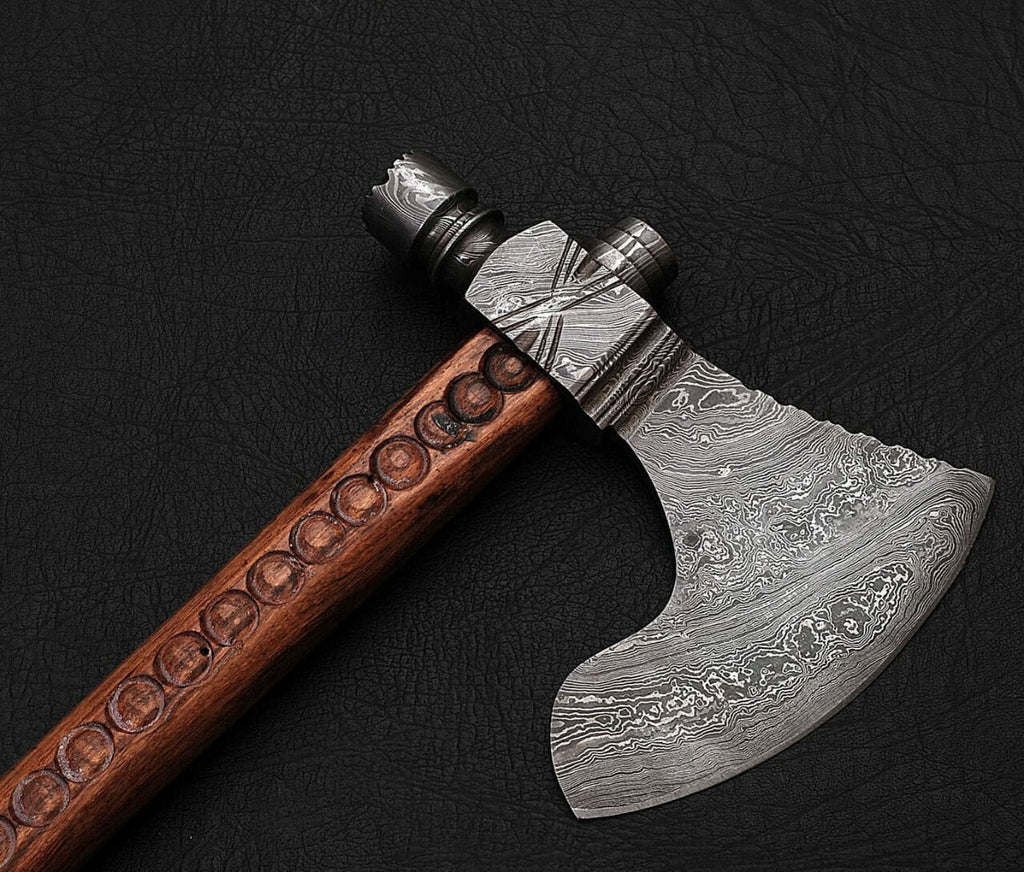 Hand Forged Damascus Steel Pipe Hawk Axe with Leather Sheath - Damascus Steel Hawk Smoking  Axe