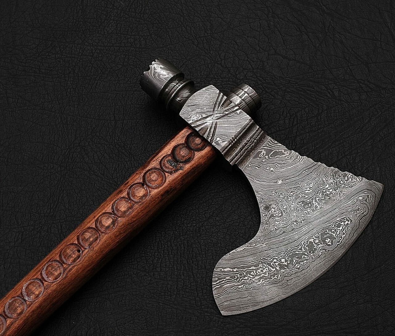 Hand Forged Damascus Steel Pipe Hawk Axe with Leather Sheath - Damascus Steel Hawk Smoking  Axe