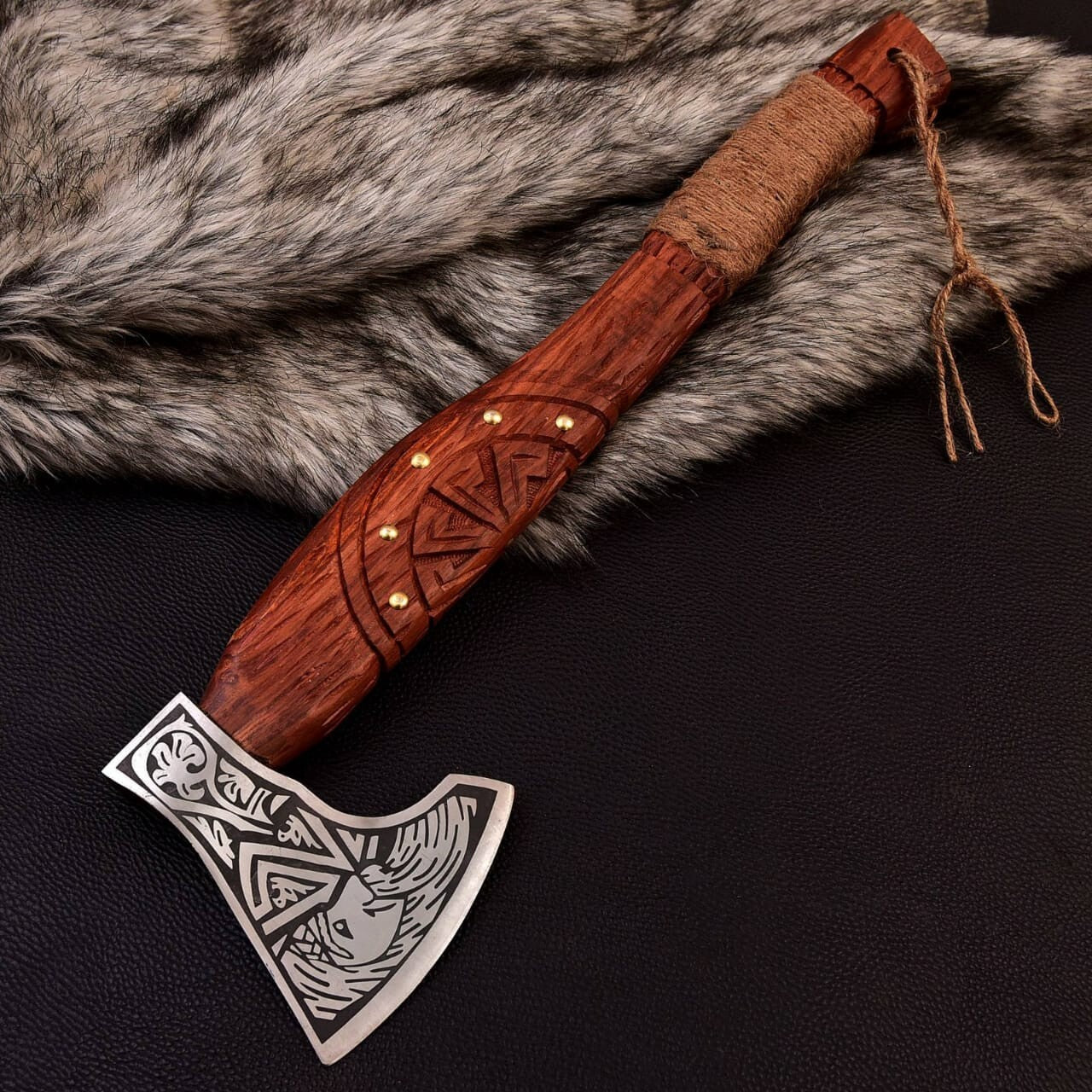 Custom Engraved Viking Axe - Forged Bearded Axe with Engraved Handle, High Carbon Steel Axe
