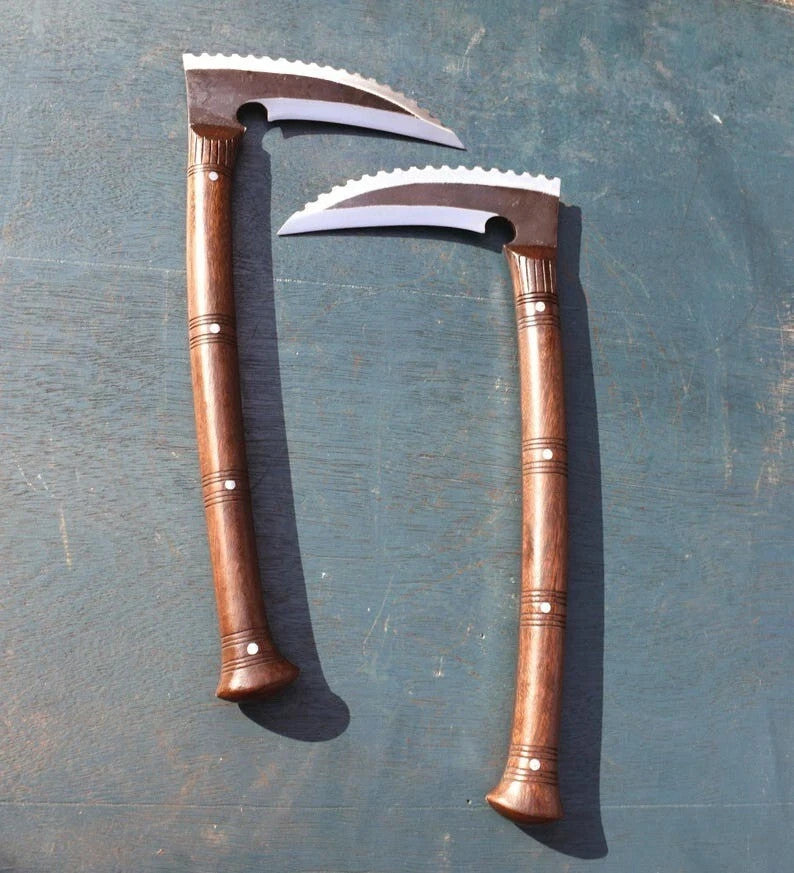 Custom Handmade Carbon Steel Blade Pair Of Kama Axes - Hunting Axe Camping