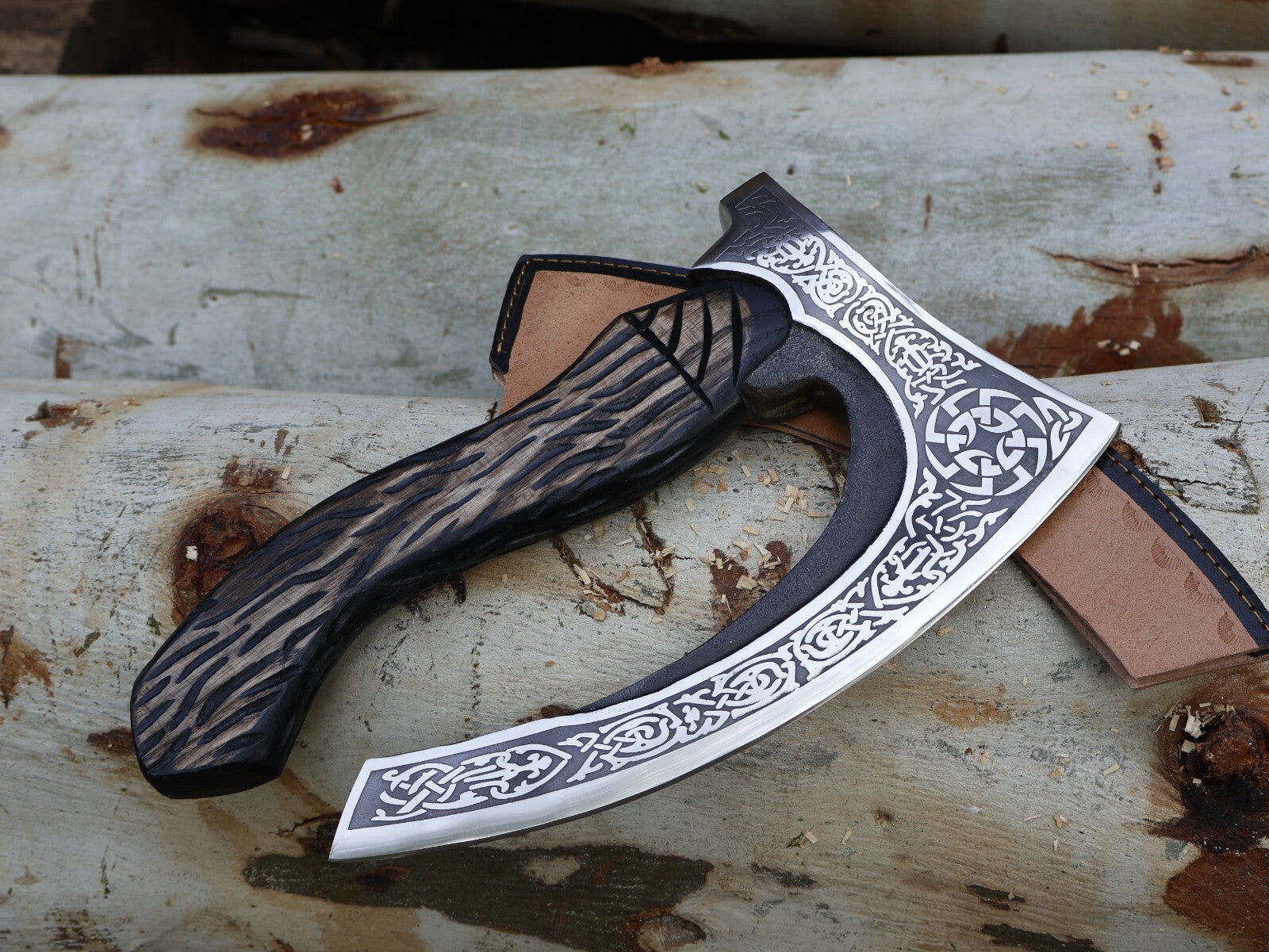 13"Pizza Cutter Axe Custom Handmade Carbon Steel Blade Viking Axe with Leather Sheath