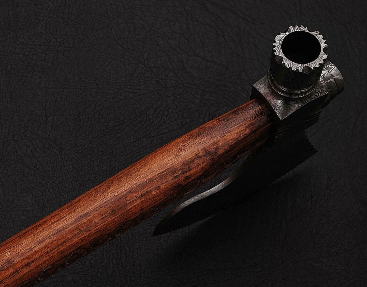 Hand Forged Damascus Steel Pipe Hawk Axe with Leather Sheath - Damascus Steel Hawk Smoking  Axe