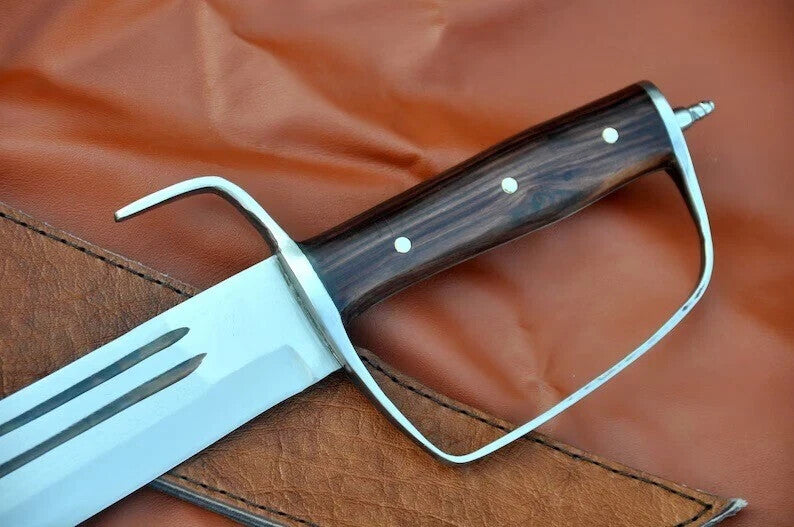Custom Handmade Carbon Steel D-Guard Bowie Knife Hunting Survival Knife W/Sheath