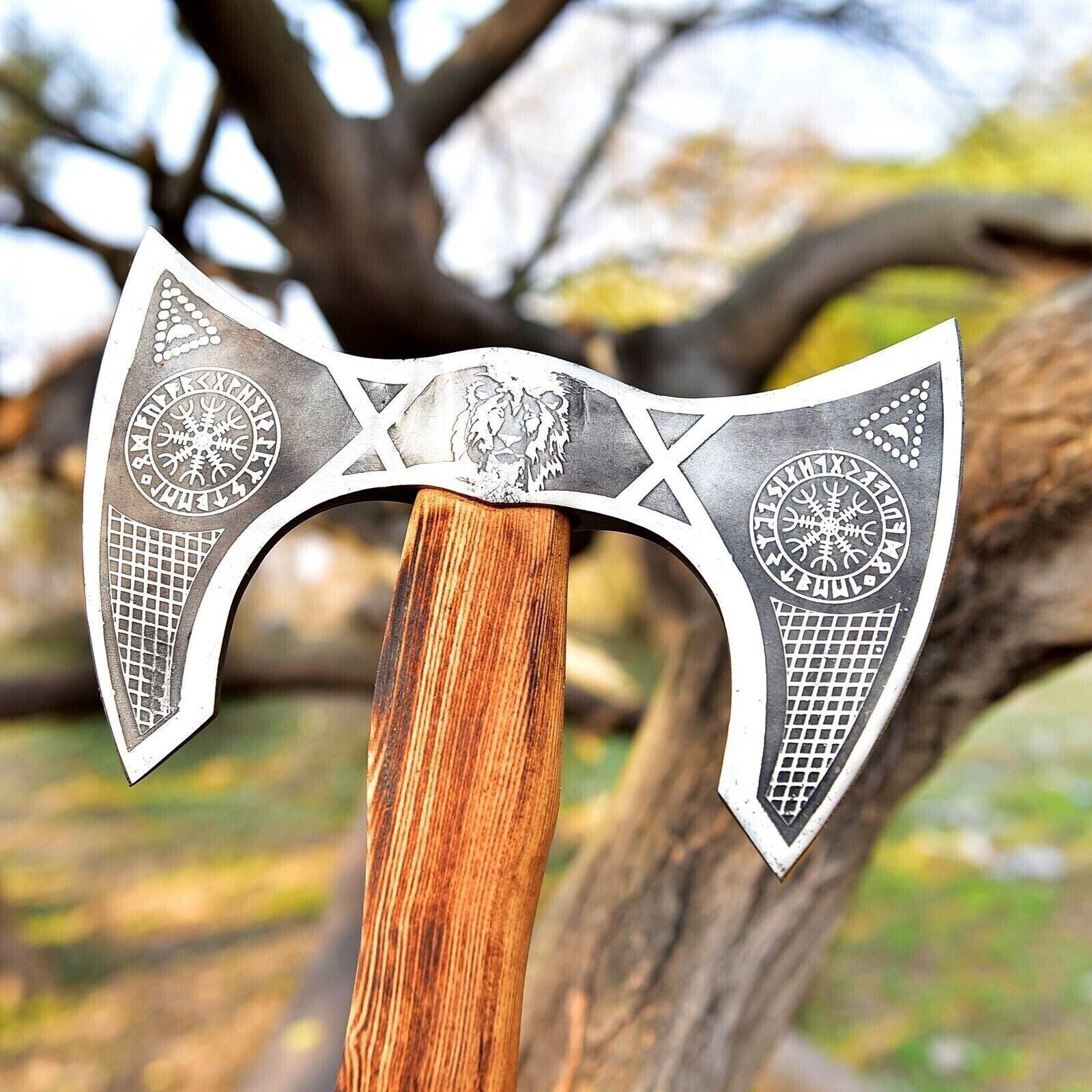 CUSTOM HAND MADE HIGH CARBON STEEL VIKING HATCHET DOUBLE EDGE AXE ME-8