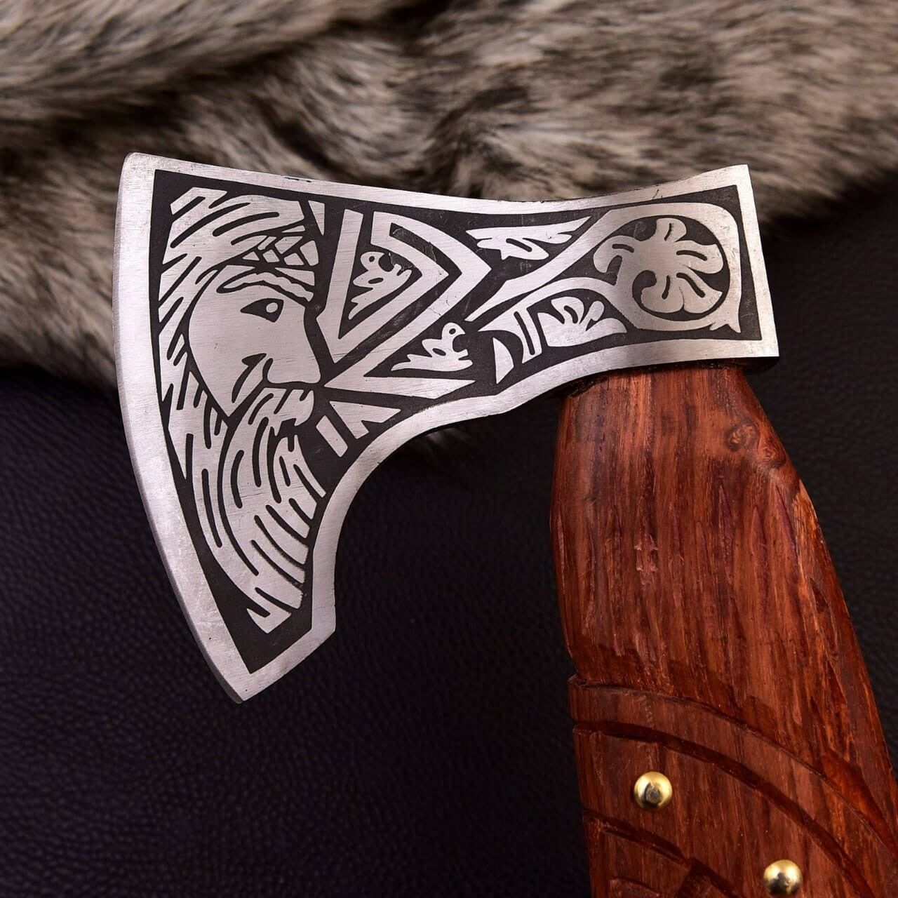 Custom Engraved Viking Axe - Forged Bearded Axe with Engraved Handle, High Carbon Steel Axe