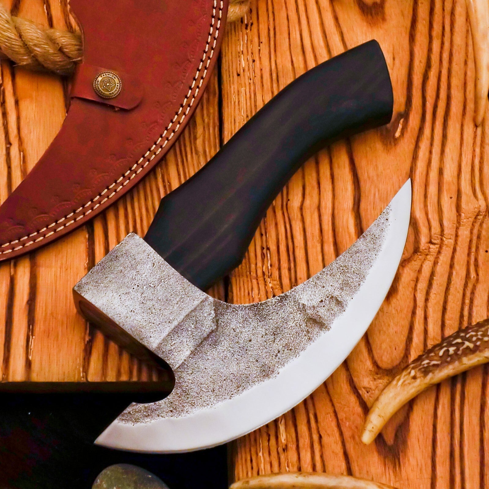 Handmade Pizza Cutter with Leather Sheath - Viking Pizza Cutter For Chef Gift for him